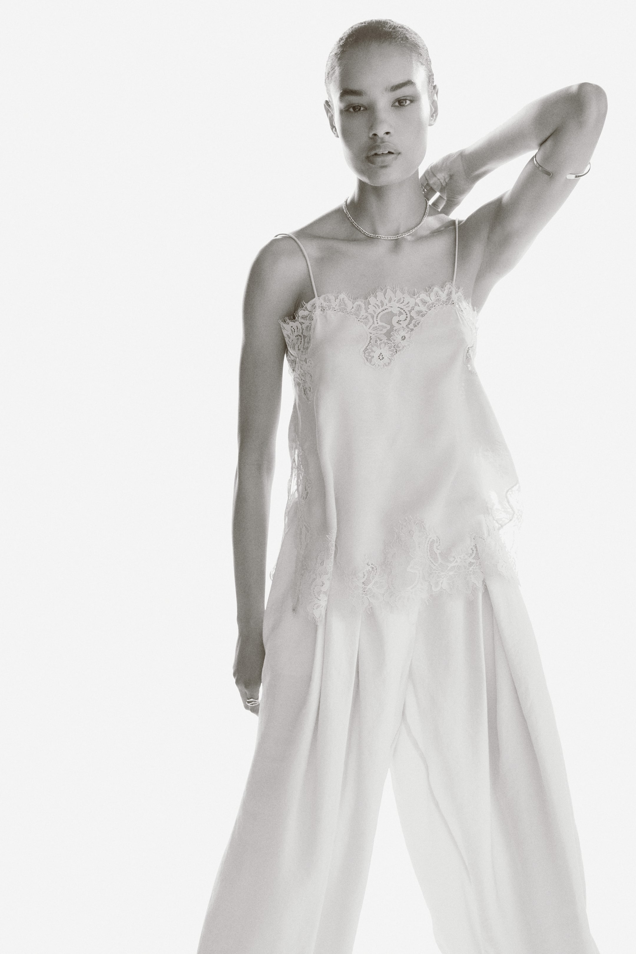 Lace-Trimmed Jacquard-Weave Top