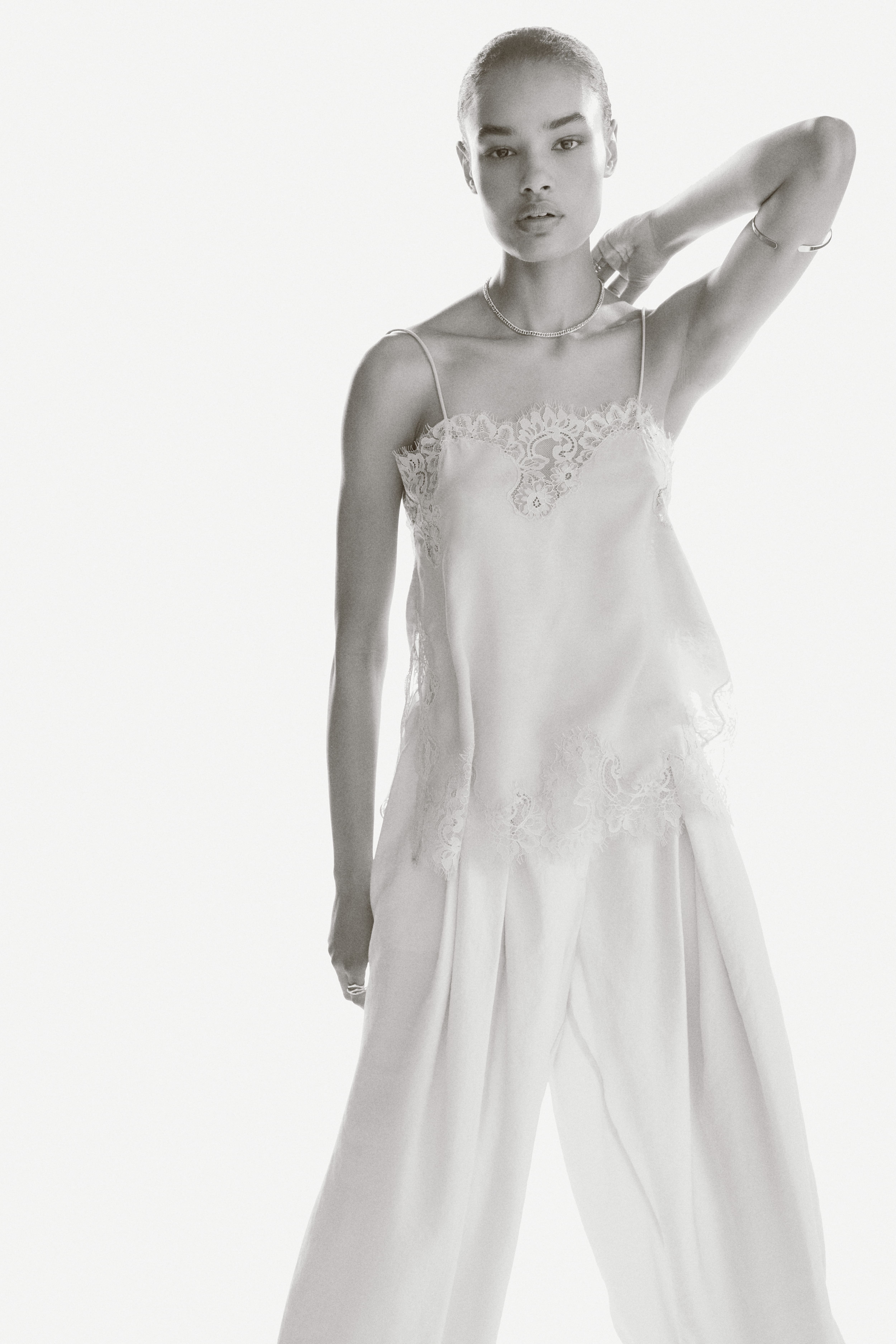 Lace-Trimmed Jacquard-Weave Top
