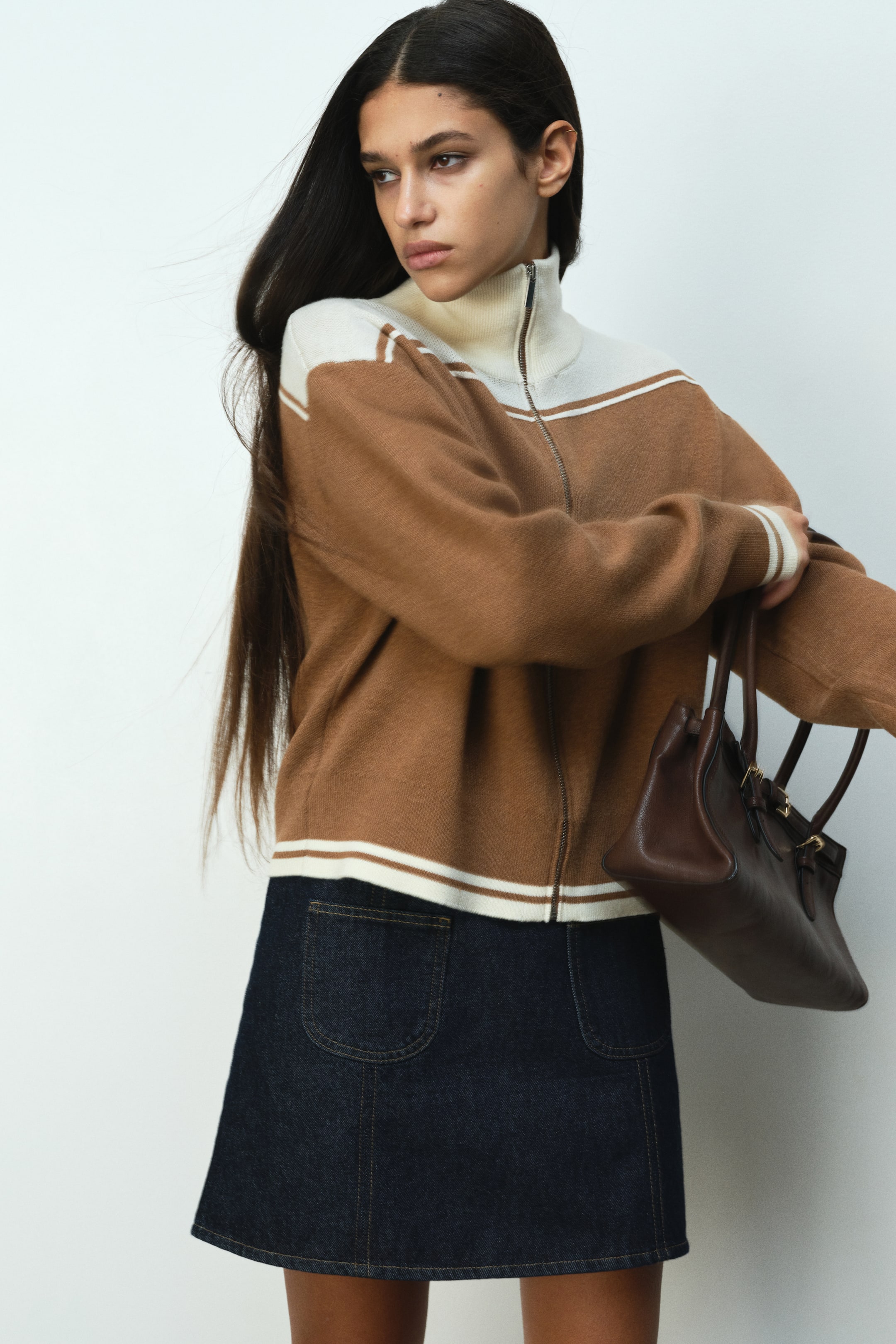 View larger image: Zip-through cardigan - Dark beige/Colour block - Ladies | H&M IN 1