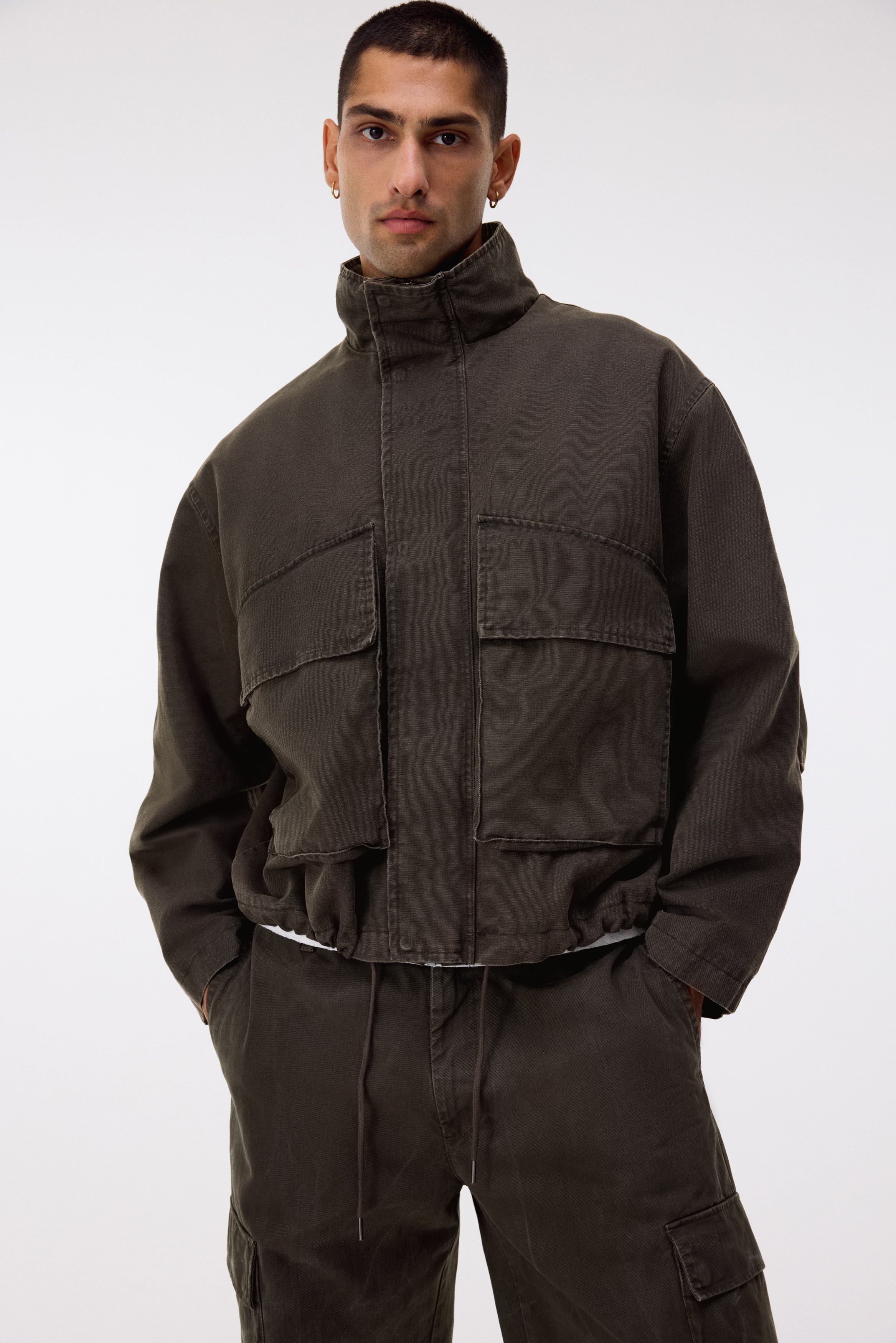 Cotton canvas jacket - Dark khaki green