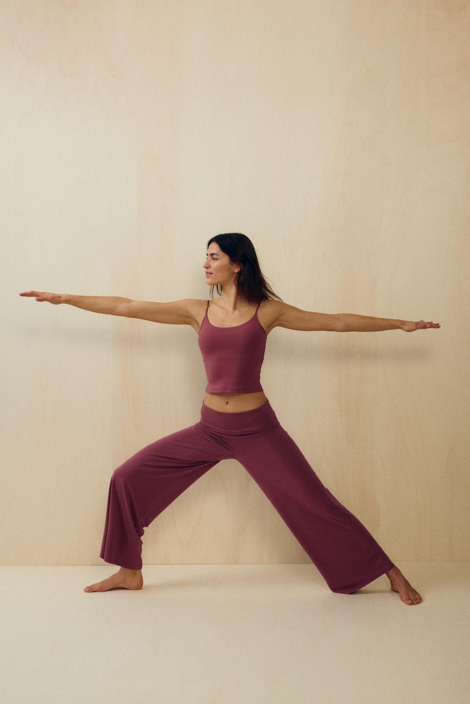 Foldover-waist sports trousers-Light maroon - 4