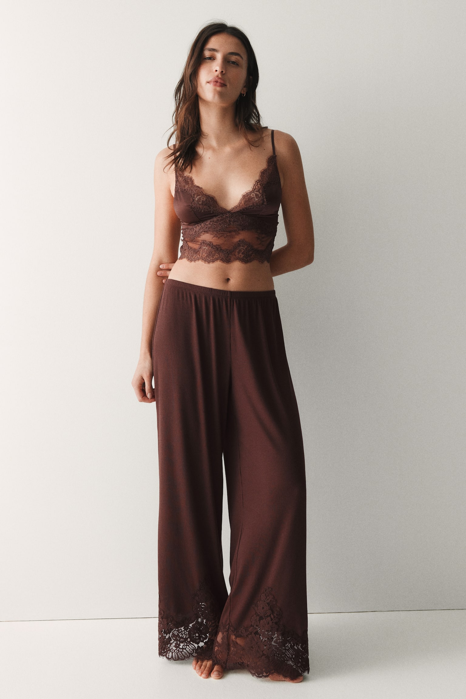 Pantaloni da pigiama con pizzo - Marrone ruggine/Nero/Bianco - 2