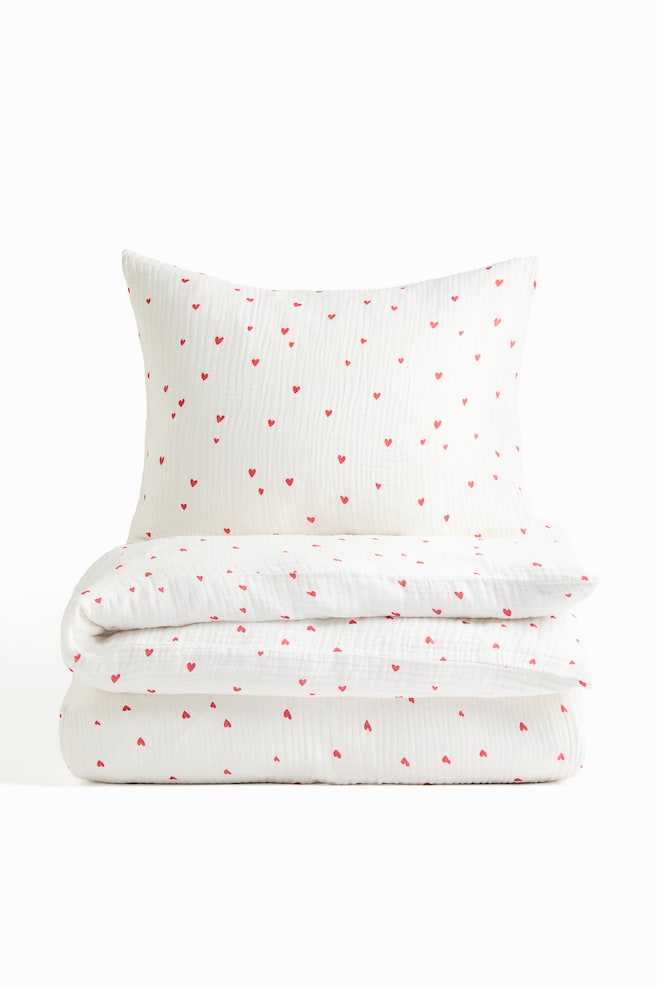 Set de funda de duvet de muselina - Blanco/Corazones/Rosa claro/Floreado - 1