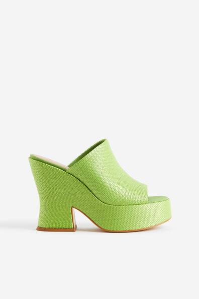 Straw Platform Mules - High heel - Bright green - Ladies | H&M US
