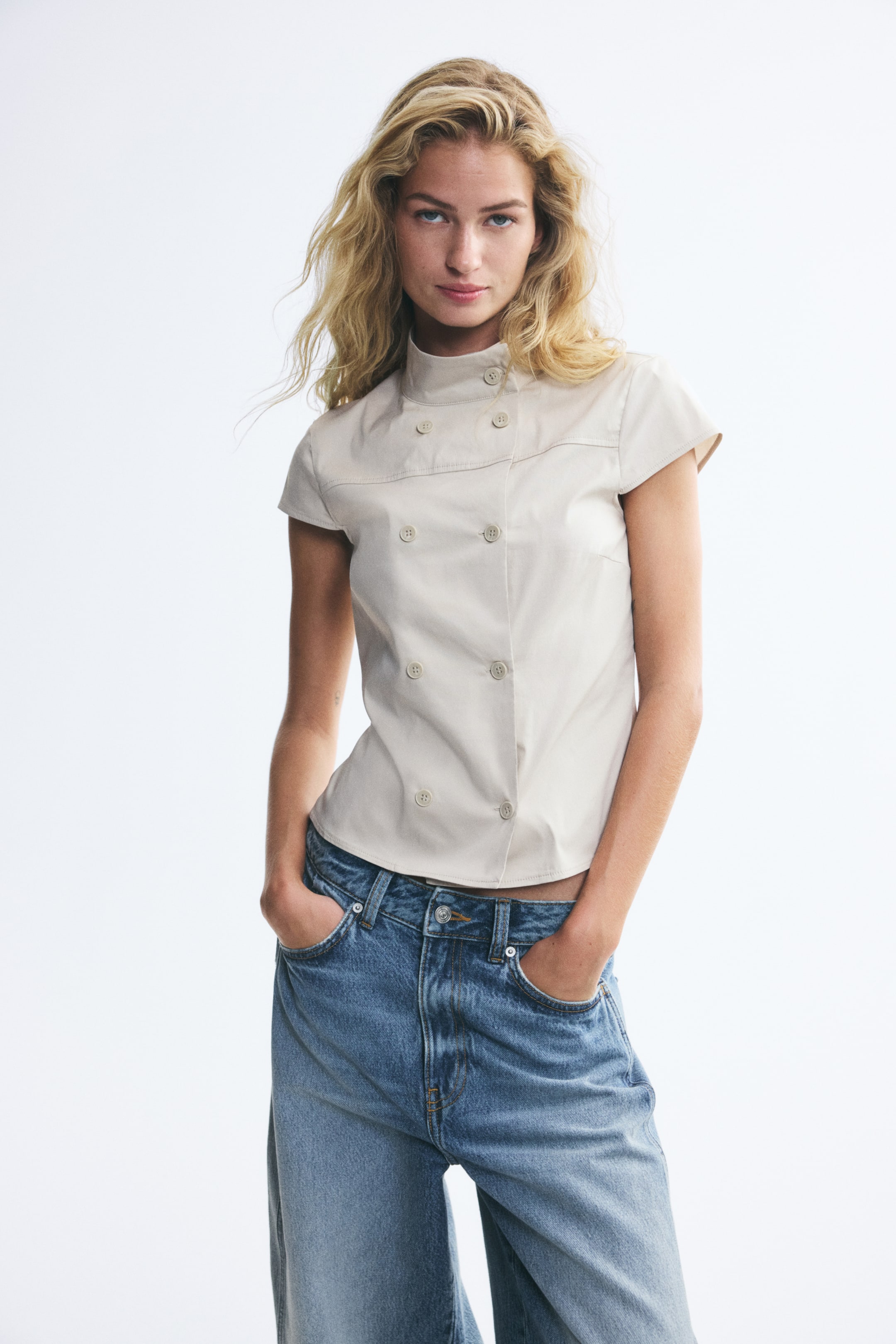 View larger image: Button-front top - Light beige - Ladies | H&M 1