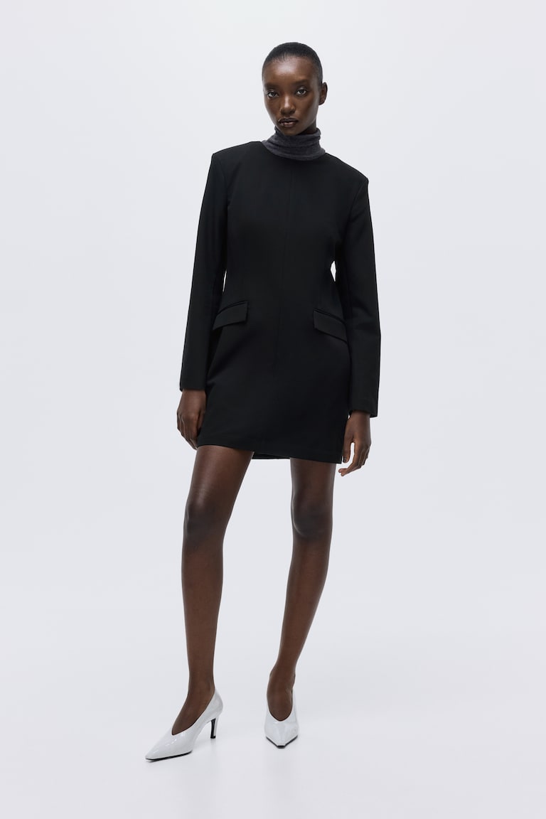 black mini dress party Black Off-the-Shoulder Keyhole Short Party Dress with Balloon Sleeves, Black / 6