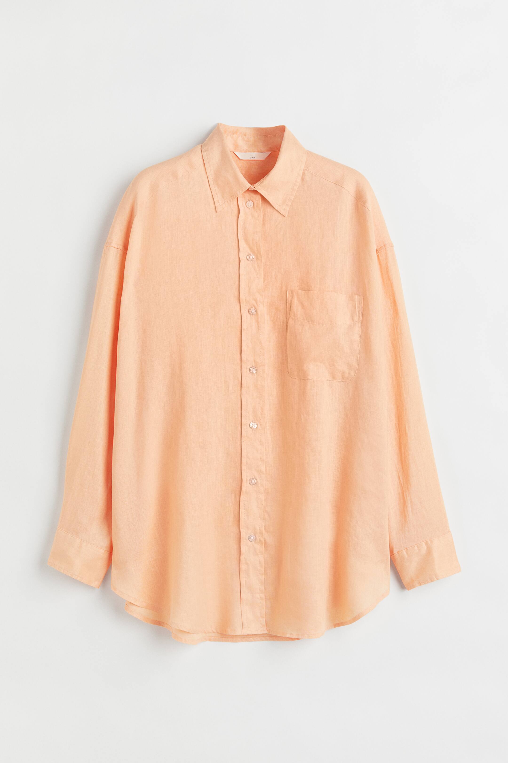 이미지 확대 보기: 오버사이즈 리넨 셔츠 - 라이트 애프리콧 - 여성 | H&M KR 1