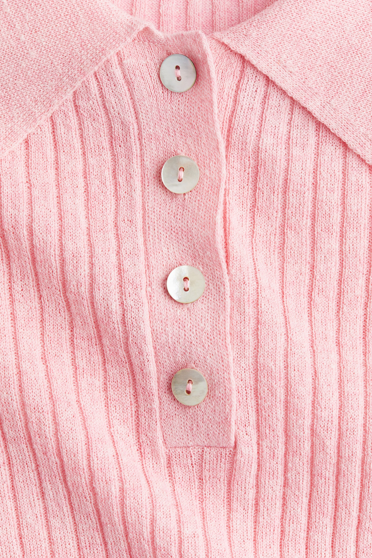 Женское поло H&M Rib-knit polo shirt, цвет: Светлый розовый — фото 2