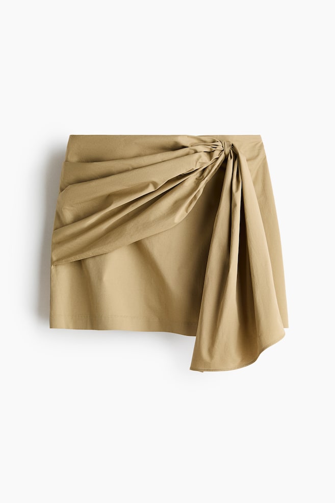 Tie-Detail Twill Skirt - Beige - 1