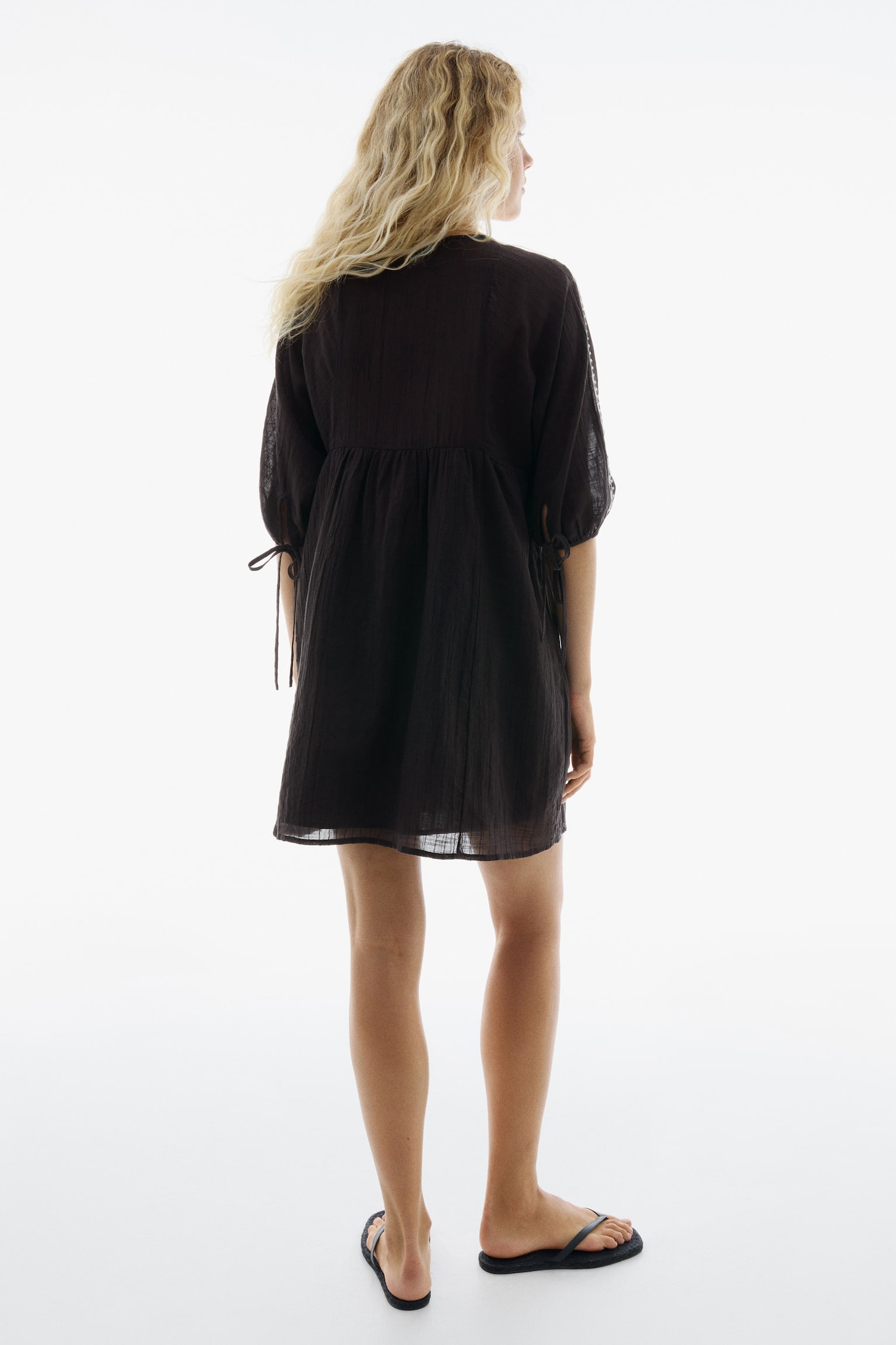 刺繡長衫式洋裝 - 深咖啡色/花朵/深灰色/花朵 - 6