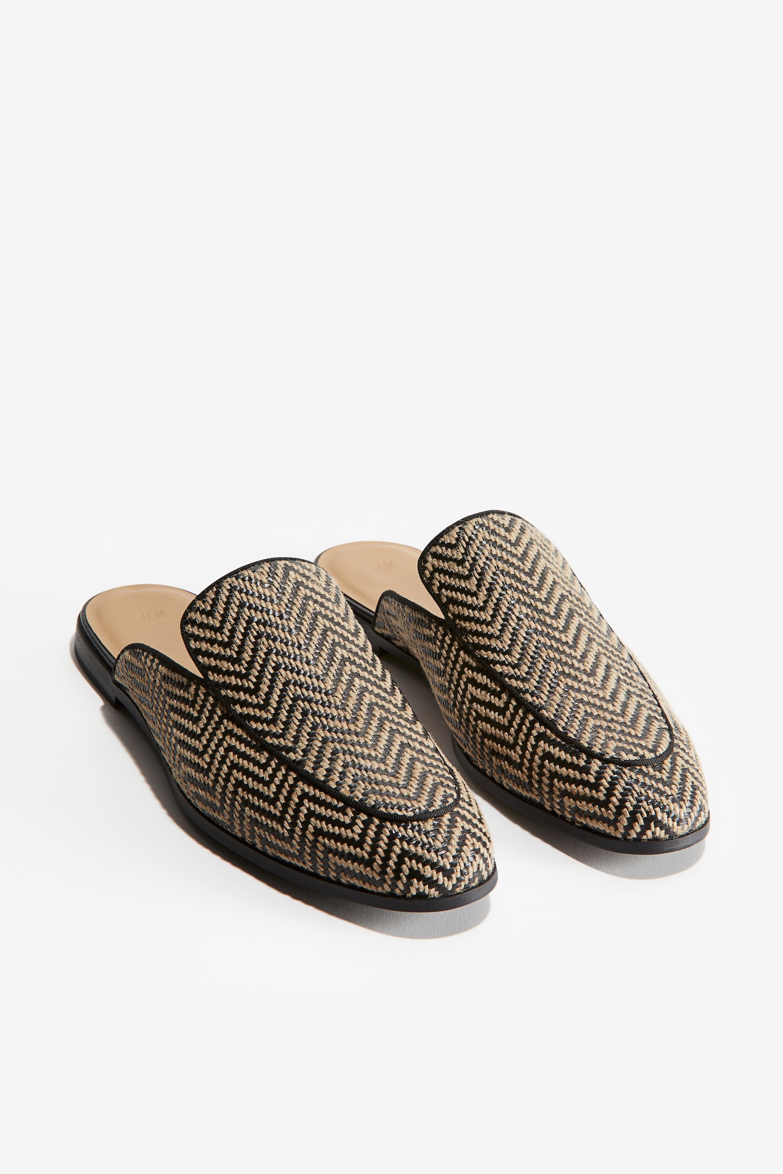 Mule Loafers - Beige/Zigzag pattern/Black/Black - 4