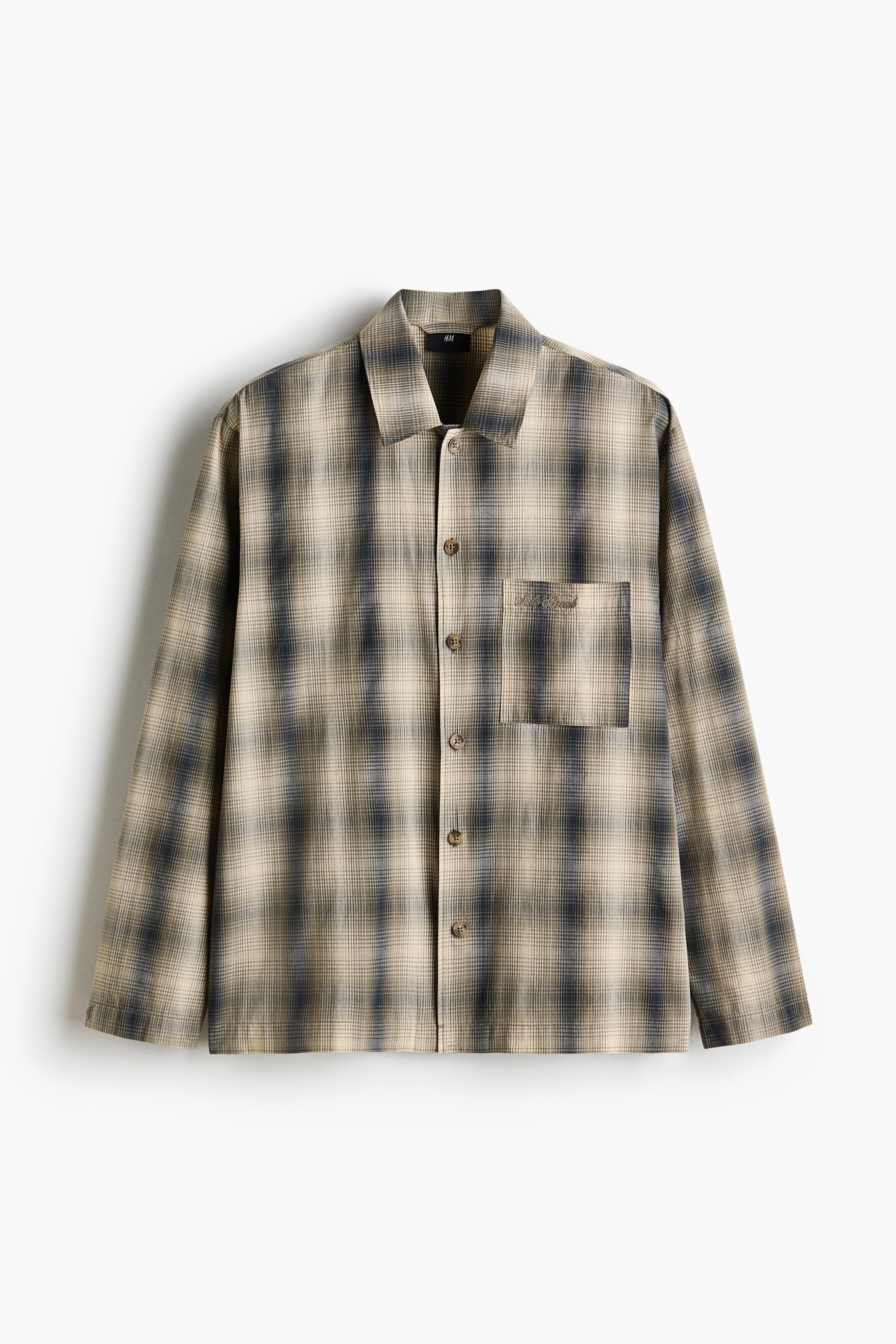 Pyjamasskjorte og -bukse i poplin - Kakigrønn/Rutet/Kakigrønn/Stripet/Lys blå/Stripet