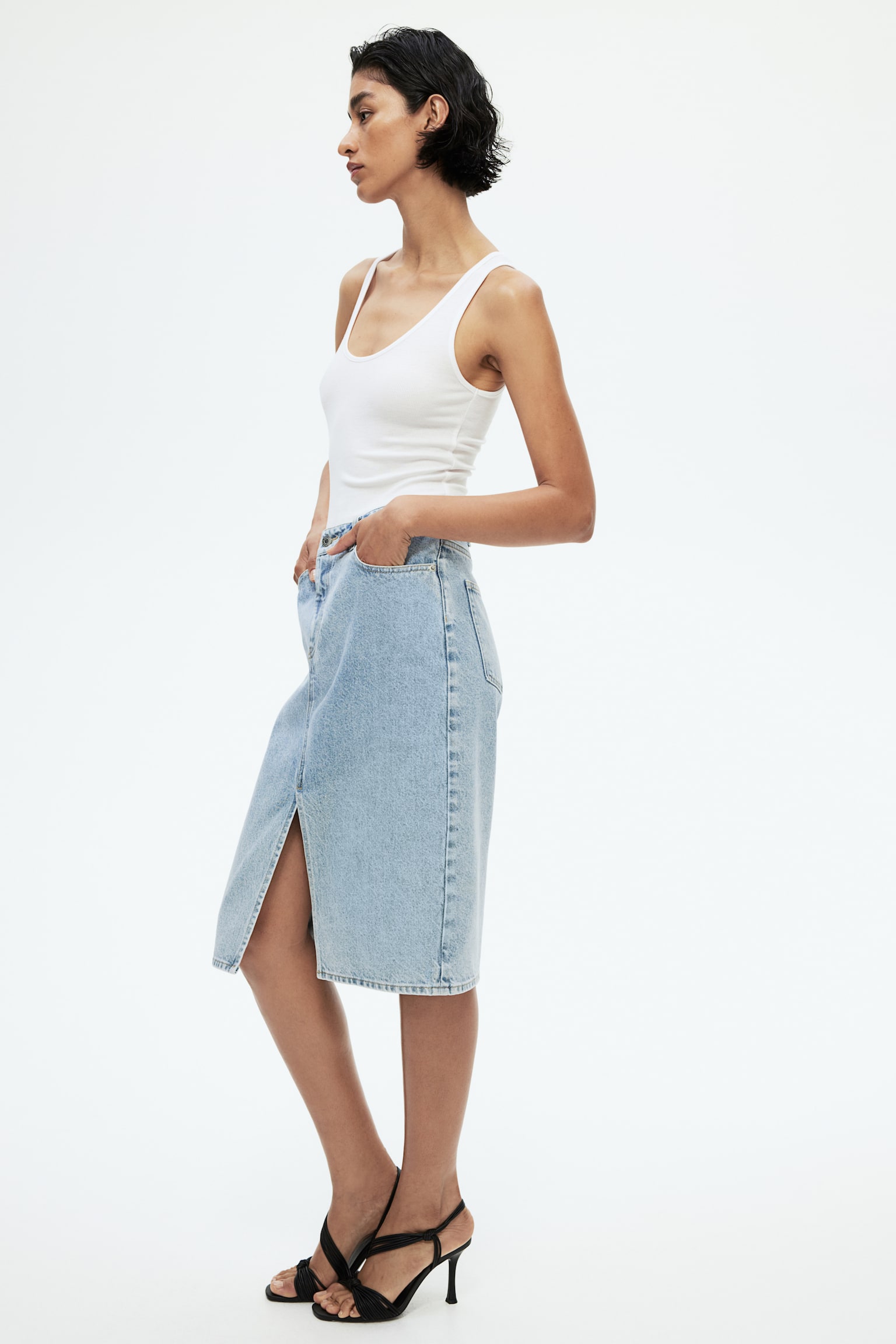 Knee-length denim skirt - Light denim blue - 5