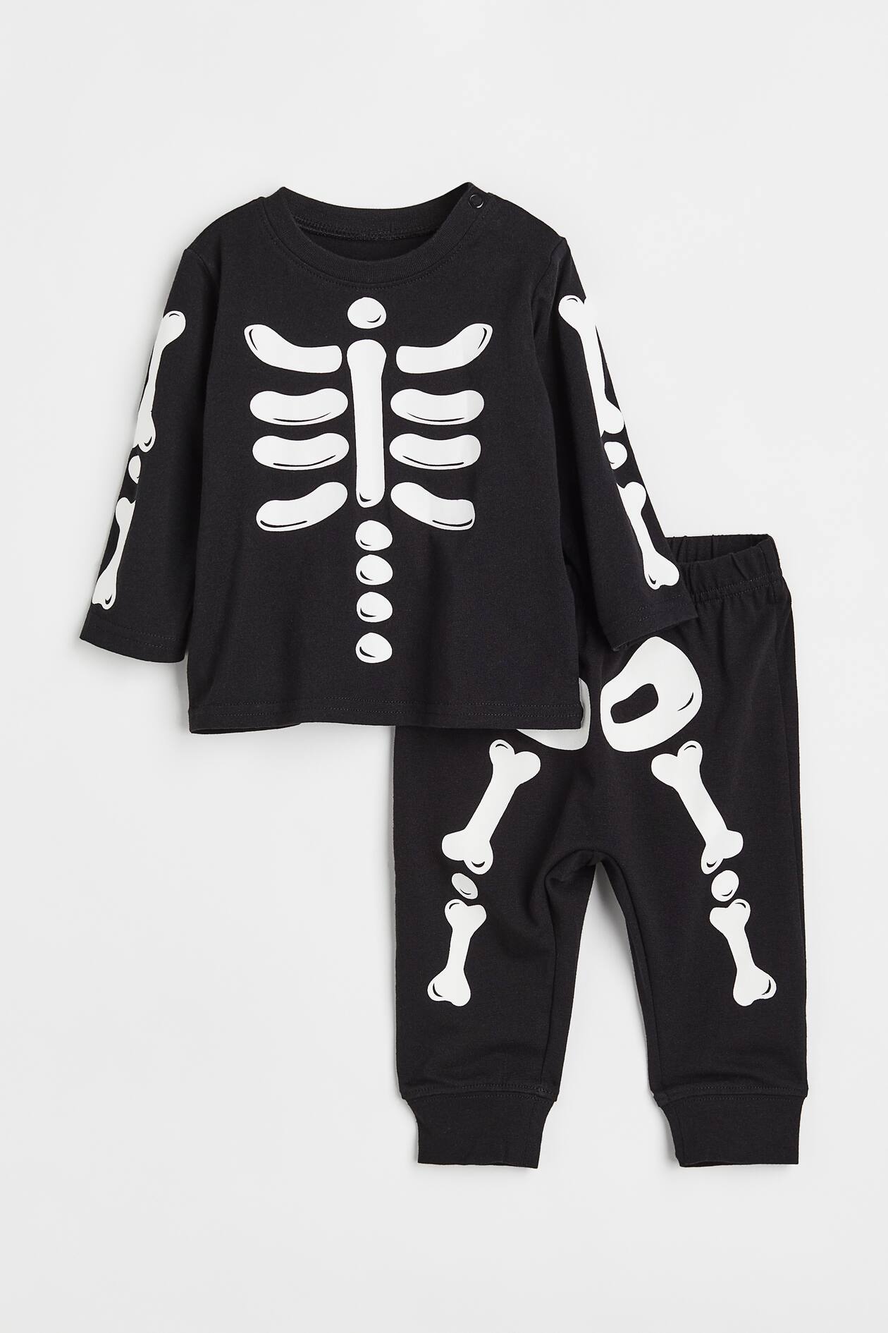 2-piece Printed Jersey Set - Black/skeleton - Kids | H&M US