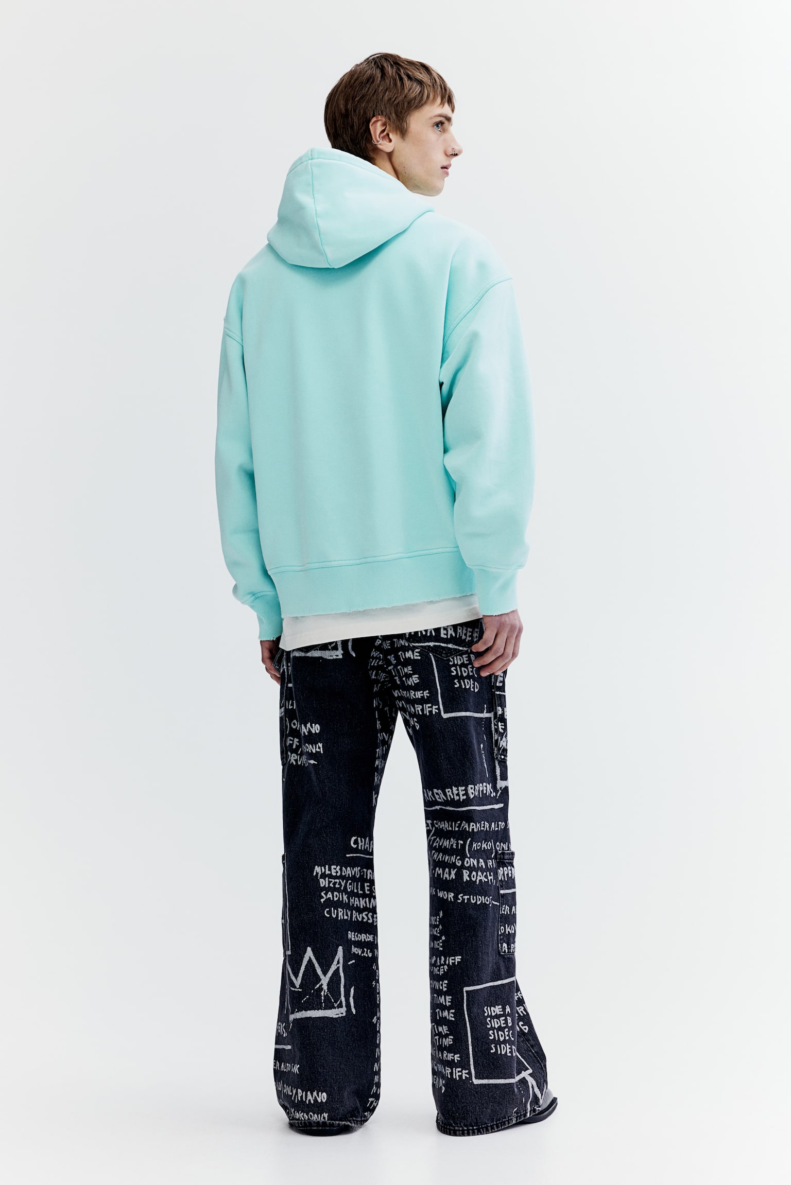 Oversized Fit Cotton zip-through hoodie - Turquoise/Basquiat - 6