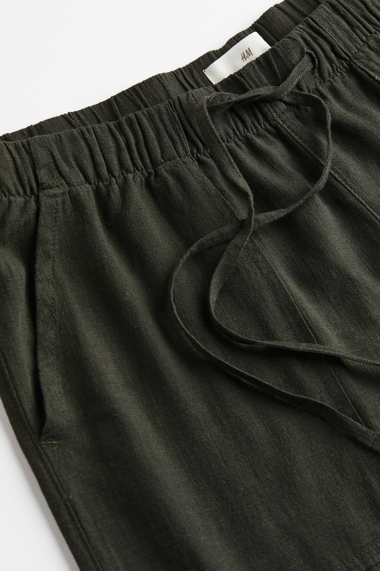 Linen-blend cargo trousers - Dark green - 2