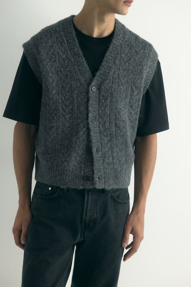 Vestă tricotată cu torsade Loose Fit - Gri - 6