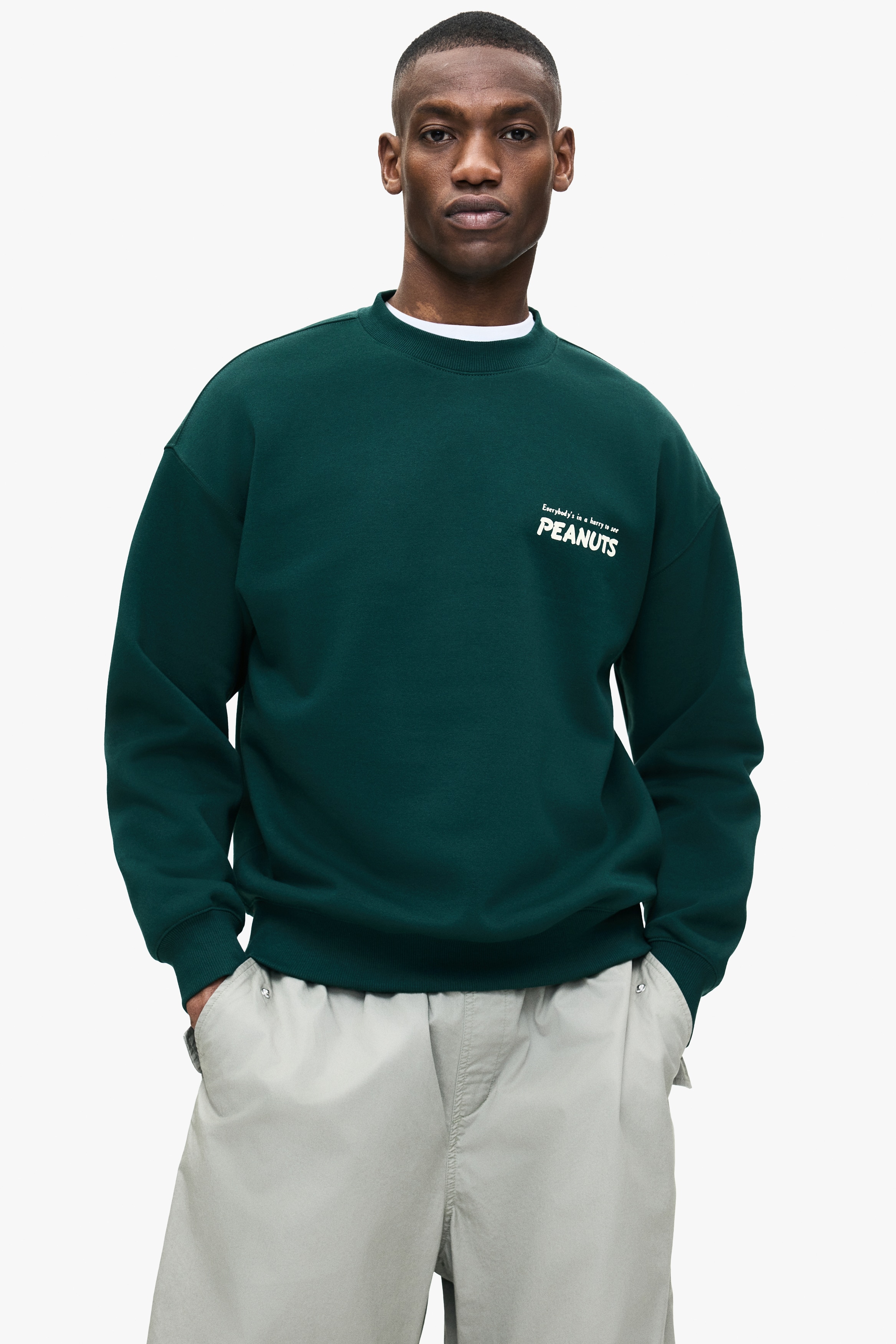 Oversized Printed Sweatshirt - Green/Snoopy - Men | H&M US