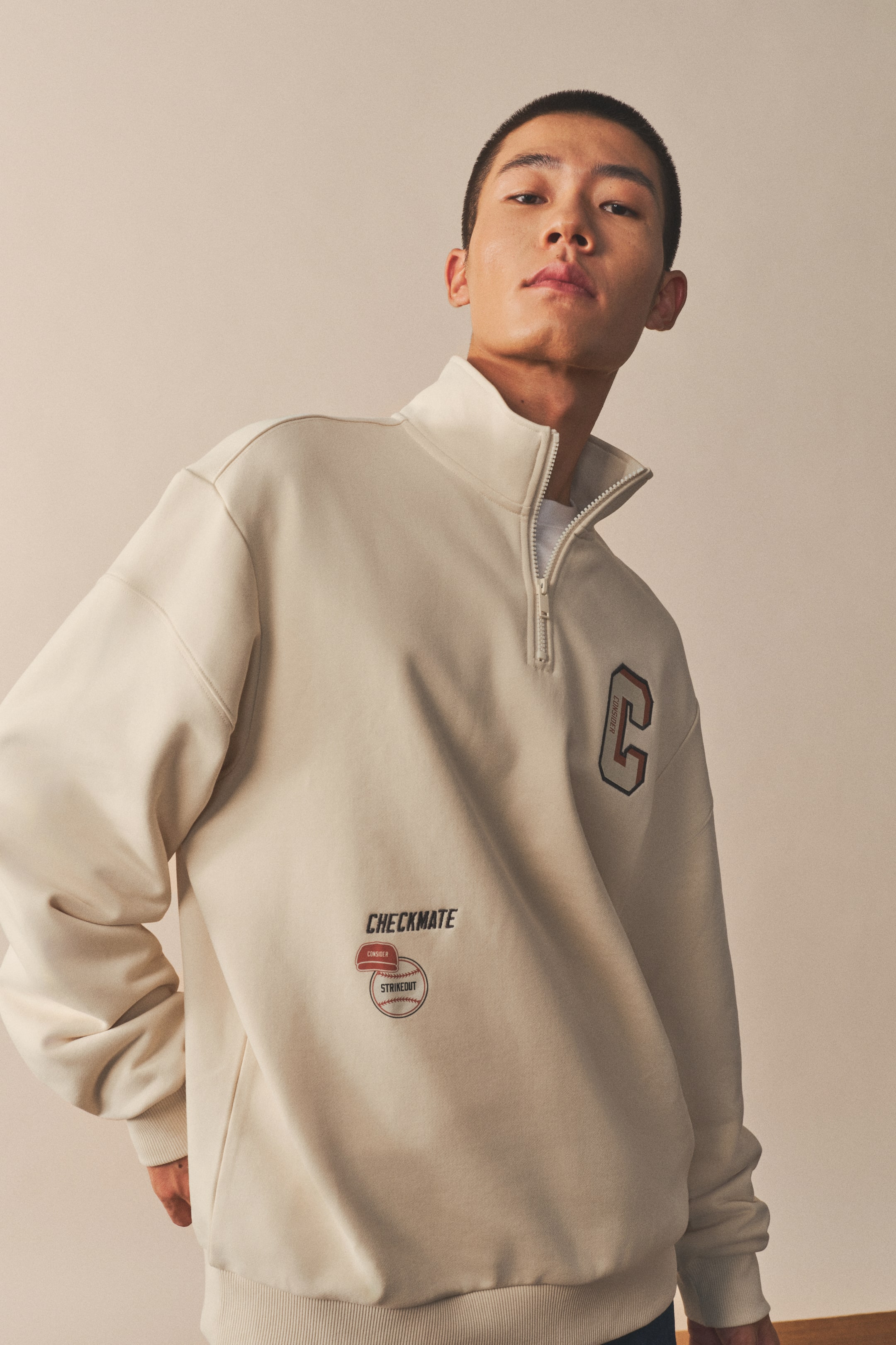 拡大画像を表示: ルーズフィット ハーフジップトップス - Cream/Consider - Men | H&M JP 5