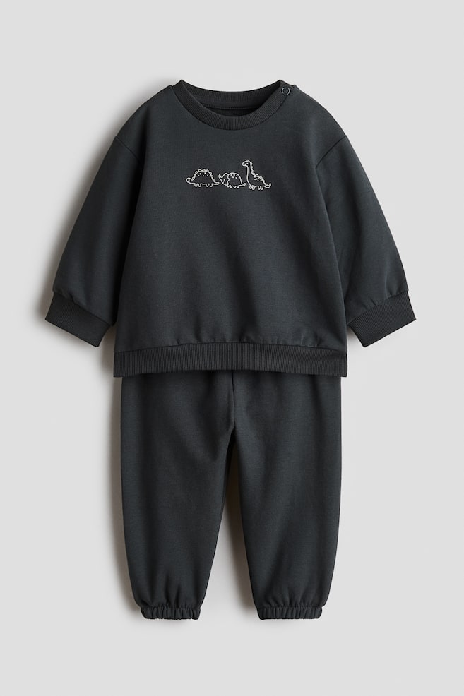 2-piece Sweatsuit - Dark gray/dinosaurs/Dusty green/cars/Light pink/flower/Light blue/dinosaurs/Light beige/bears - 1