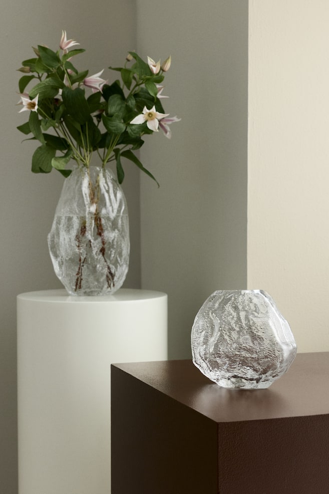 Small Textured Glass Vase - Transparent/Beige - 2