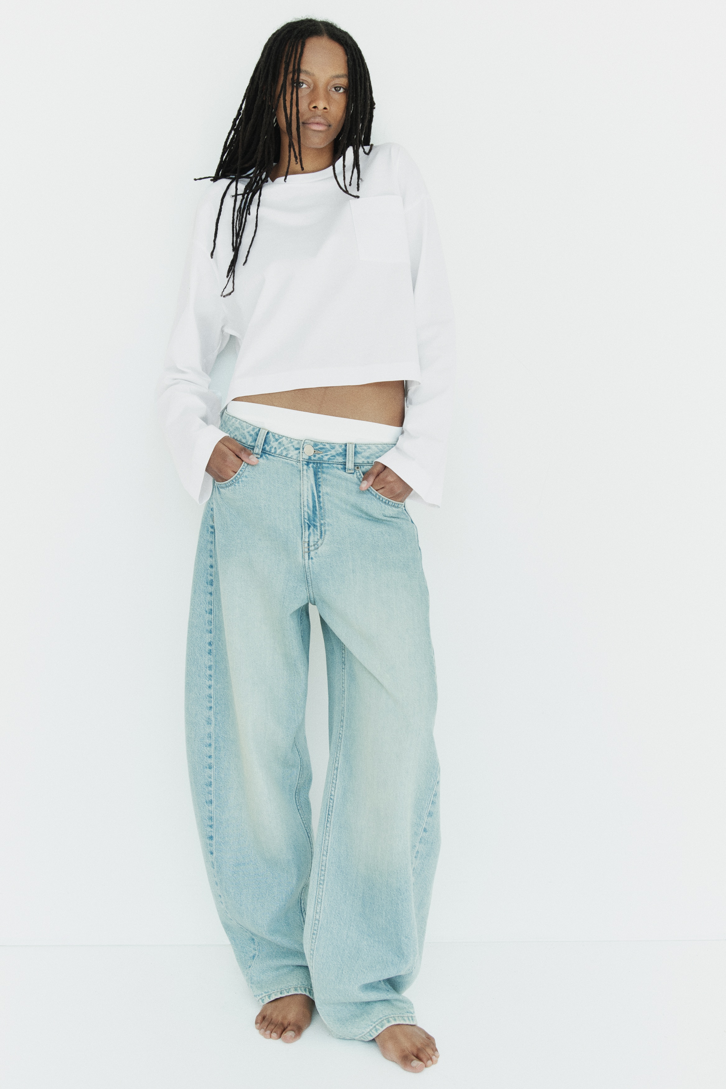 Barrel High Waist Jeans - Светлосин деним/Сив деним
