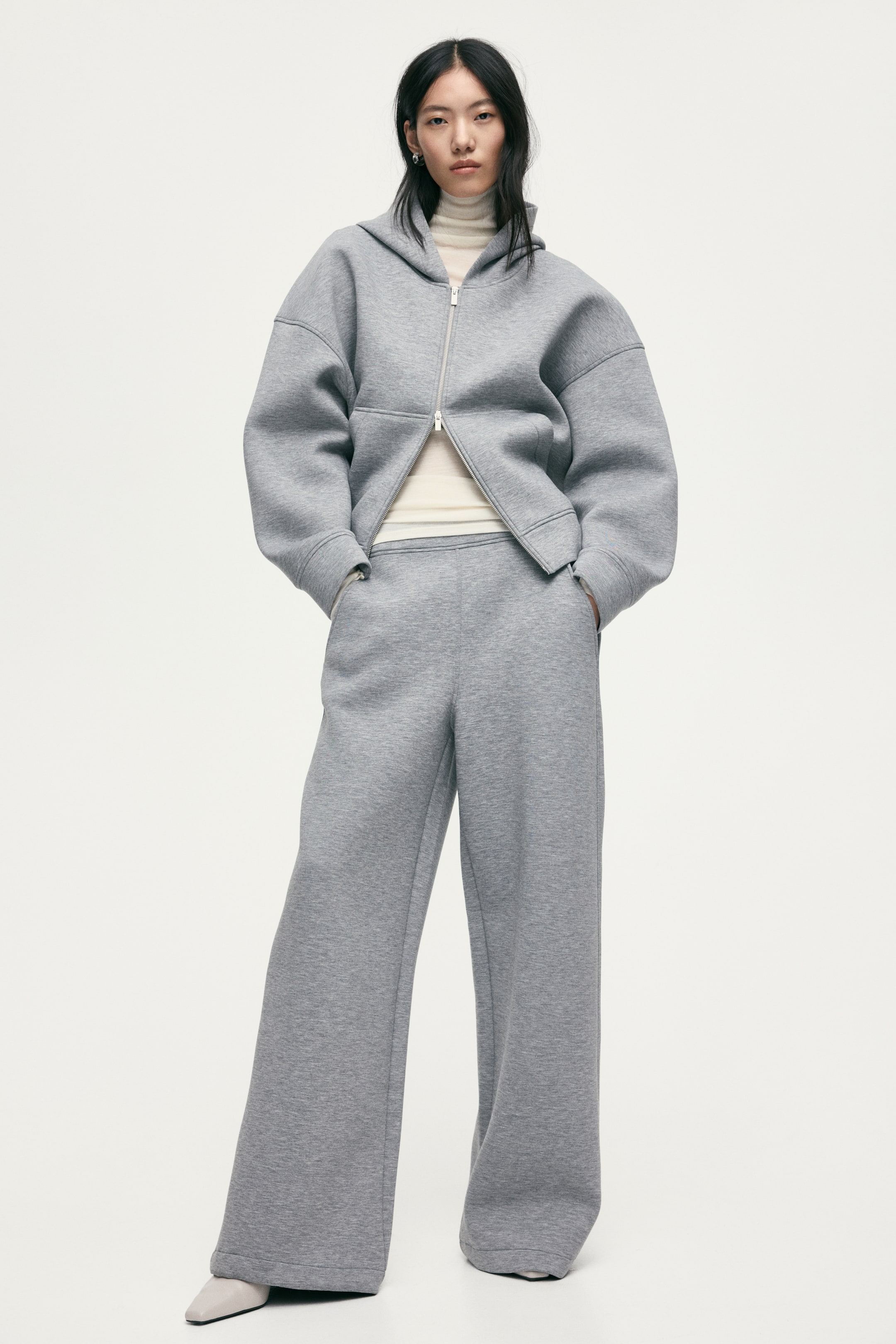 View larger image: Wide scuba trousers - Grey marl - Ladies | H&M MY 3