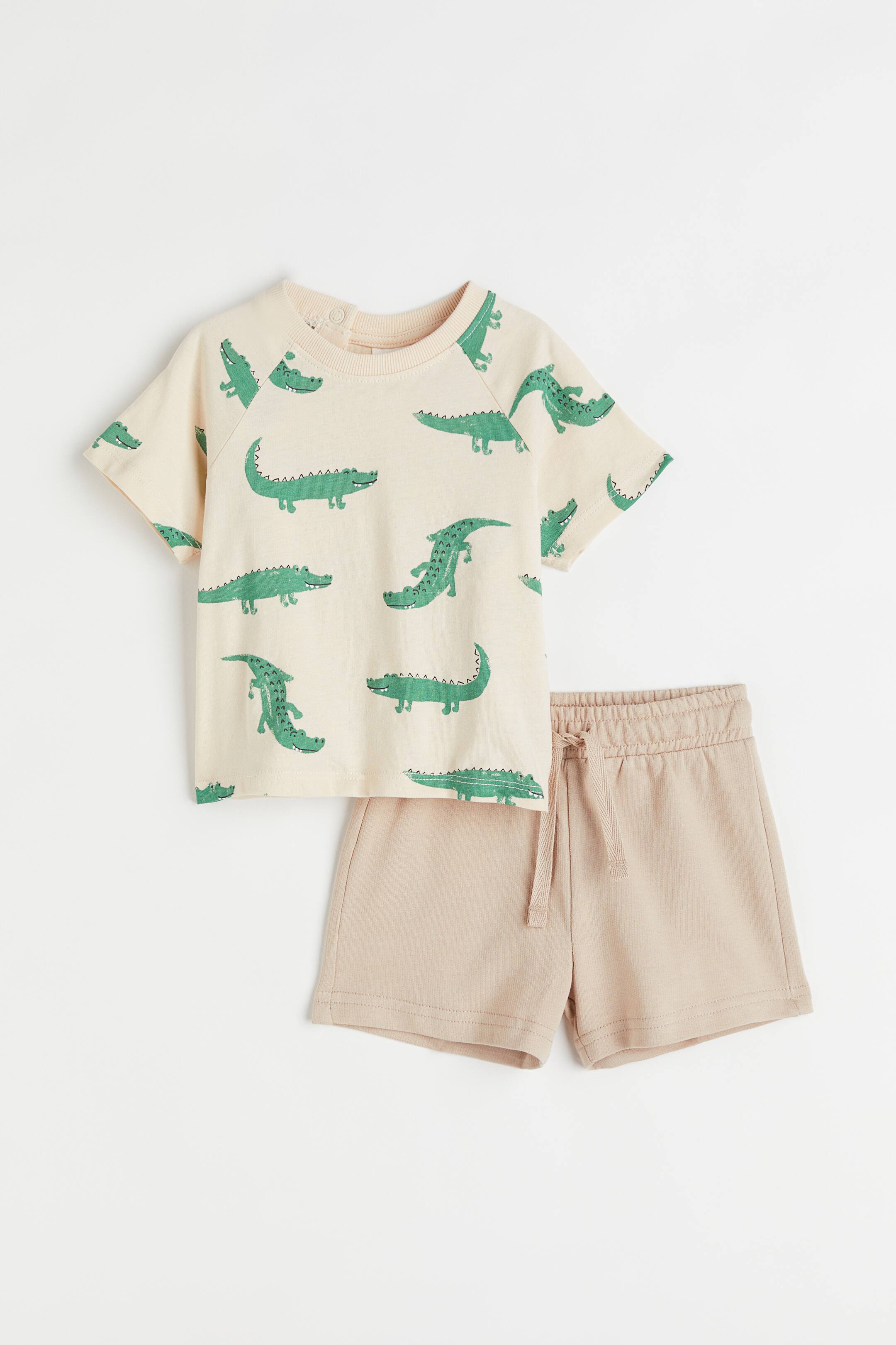 View larger image: 2-piece cotton set - Light beige/Crocodiles - Kids | H&M HK 1