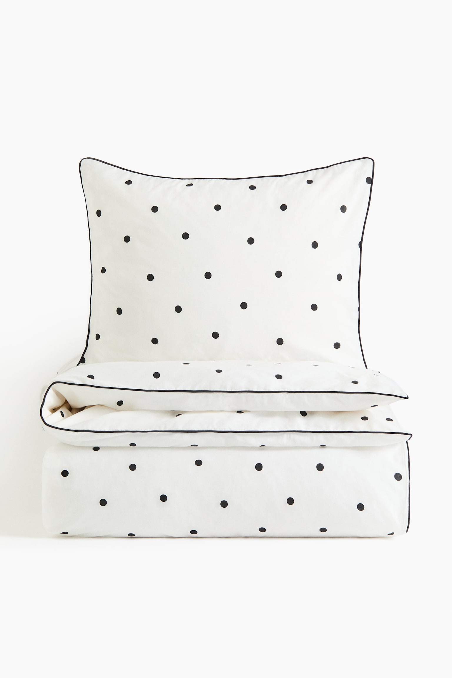 Patterned cotton single duvet cover set - White/Polka dot/Light dusty blue/Polka dot