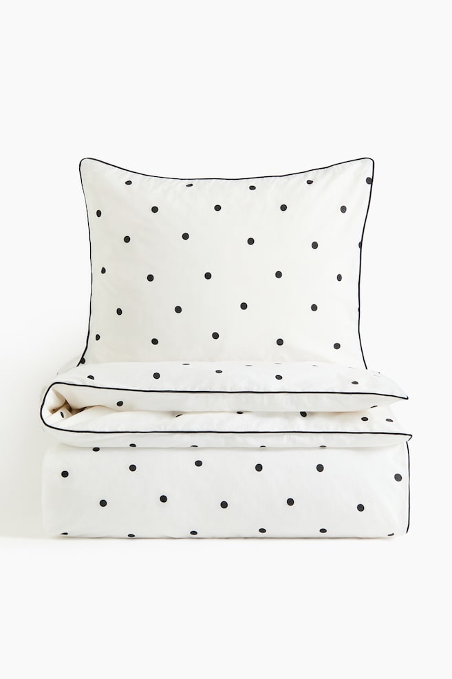 Patterned Cotton Twin Duvet Cover Set - White/polka dot - 1