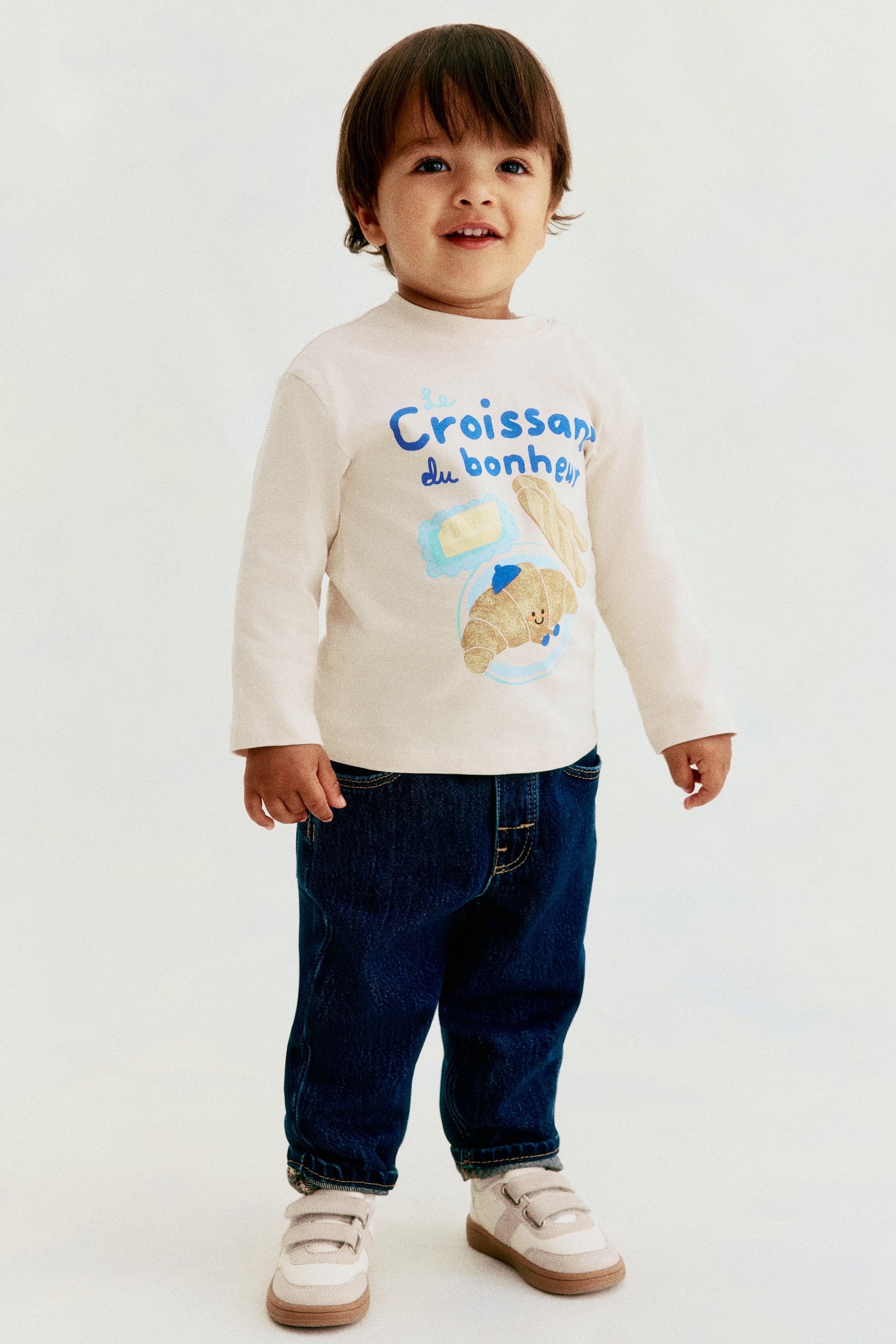 查看大圖: 長袖棉質T恤 - 淺米色/可頌 - Kids | H&M 1