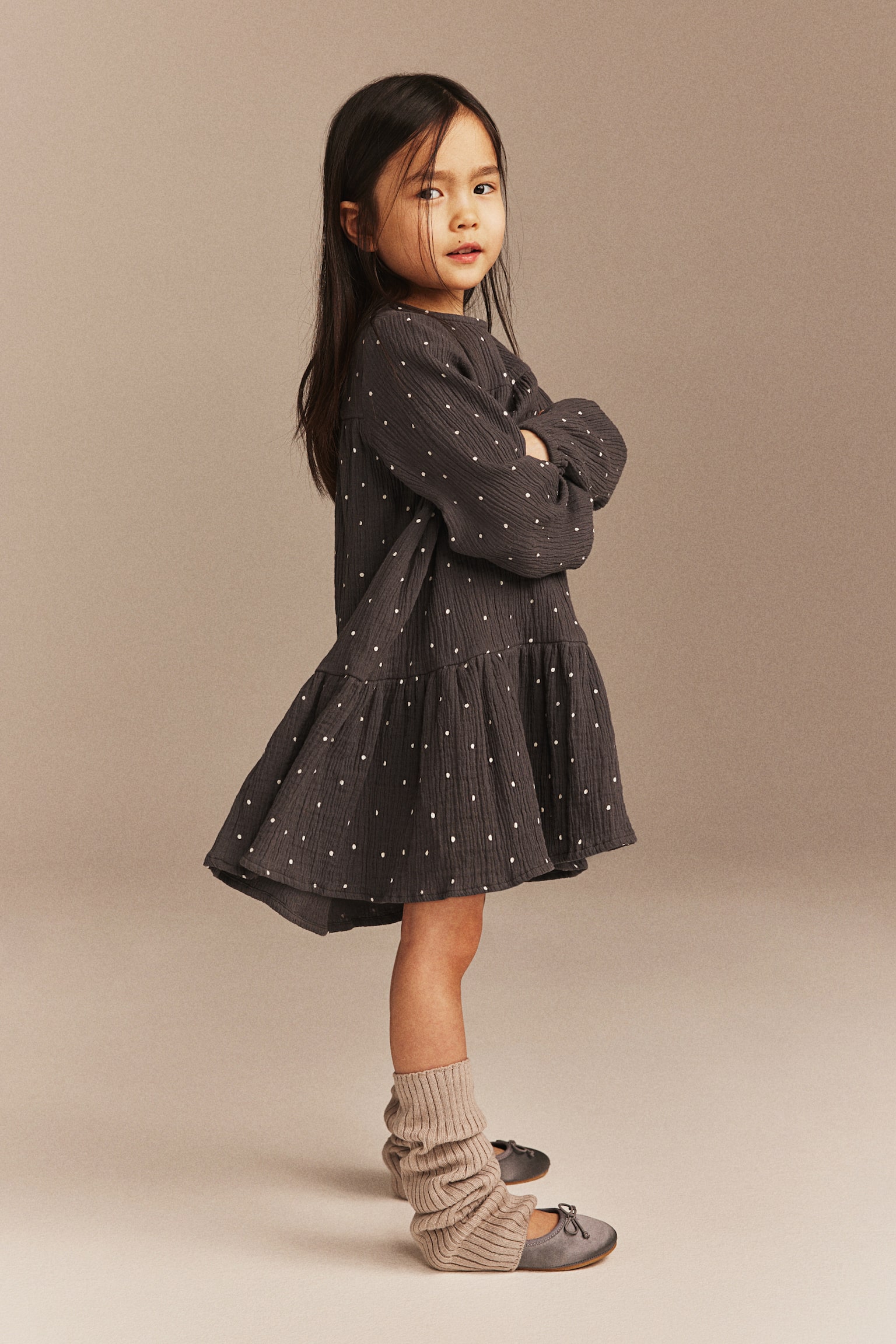 A-line Muslin Dress - Dark grey/Spot - 2