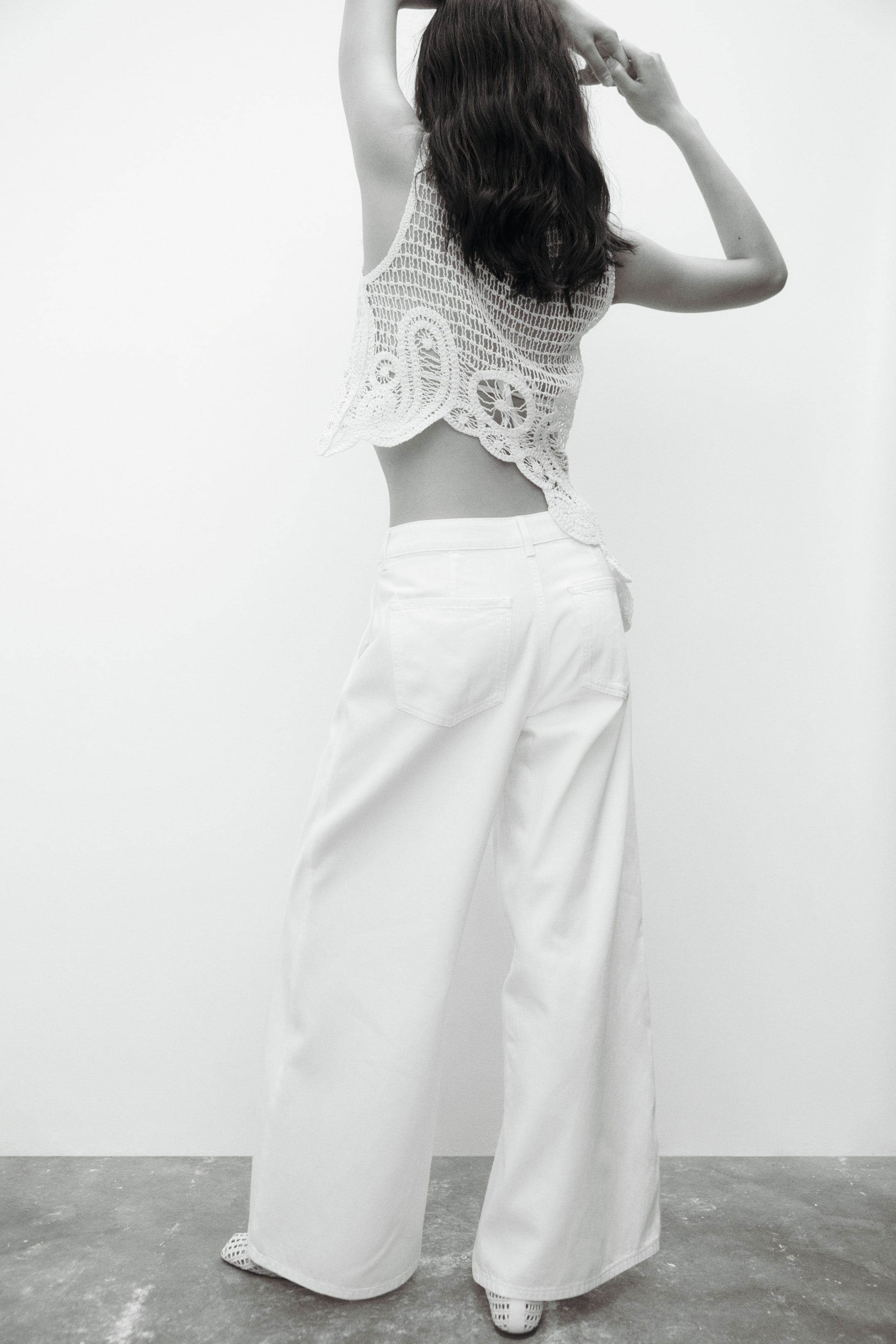 Women's Cream Wide twill trousers | H&M IE