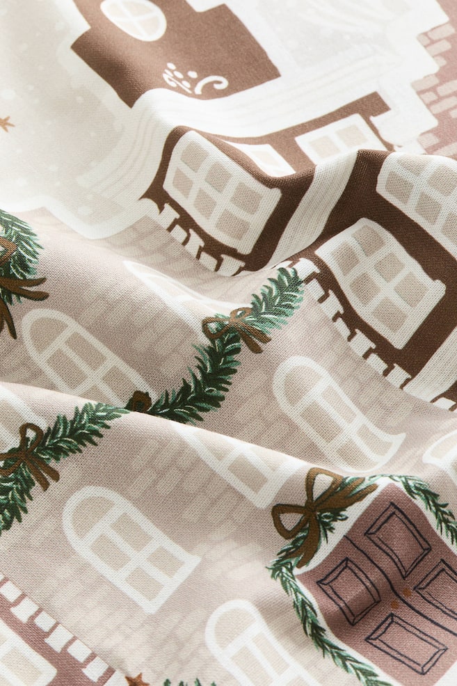 Printed Cotton Canvas Cushion Cover-Light beige/buildings - 2