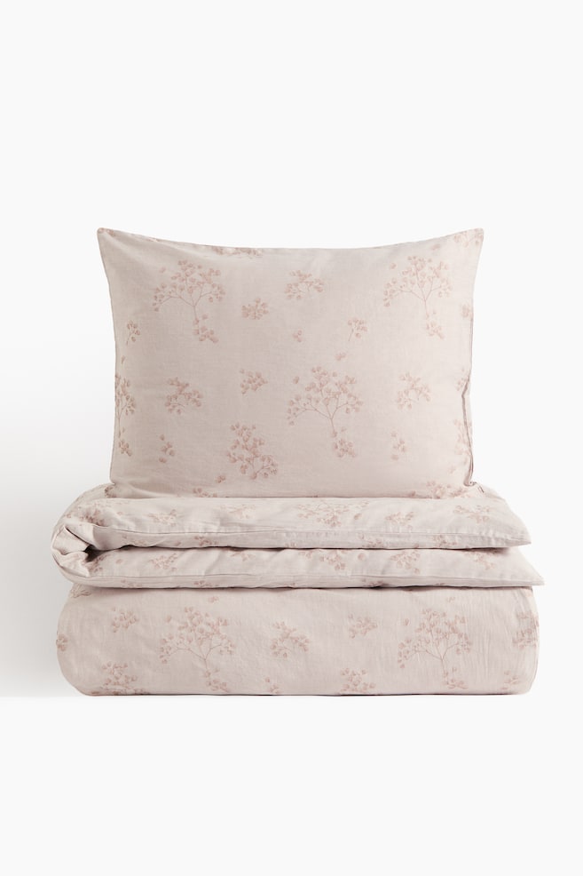 Floral cotton single duvet cover set - Light greige/Floral - 1