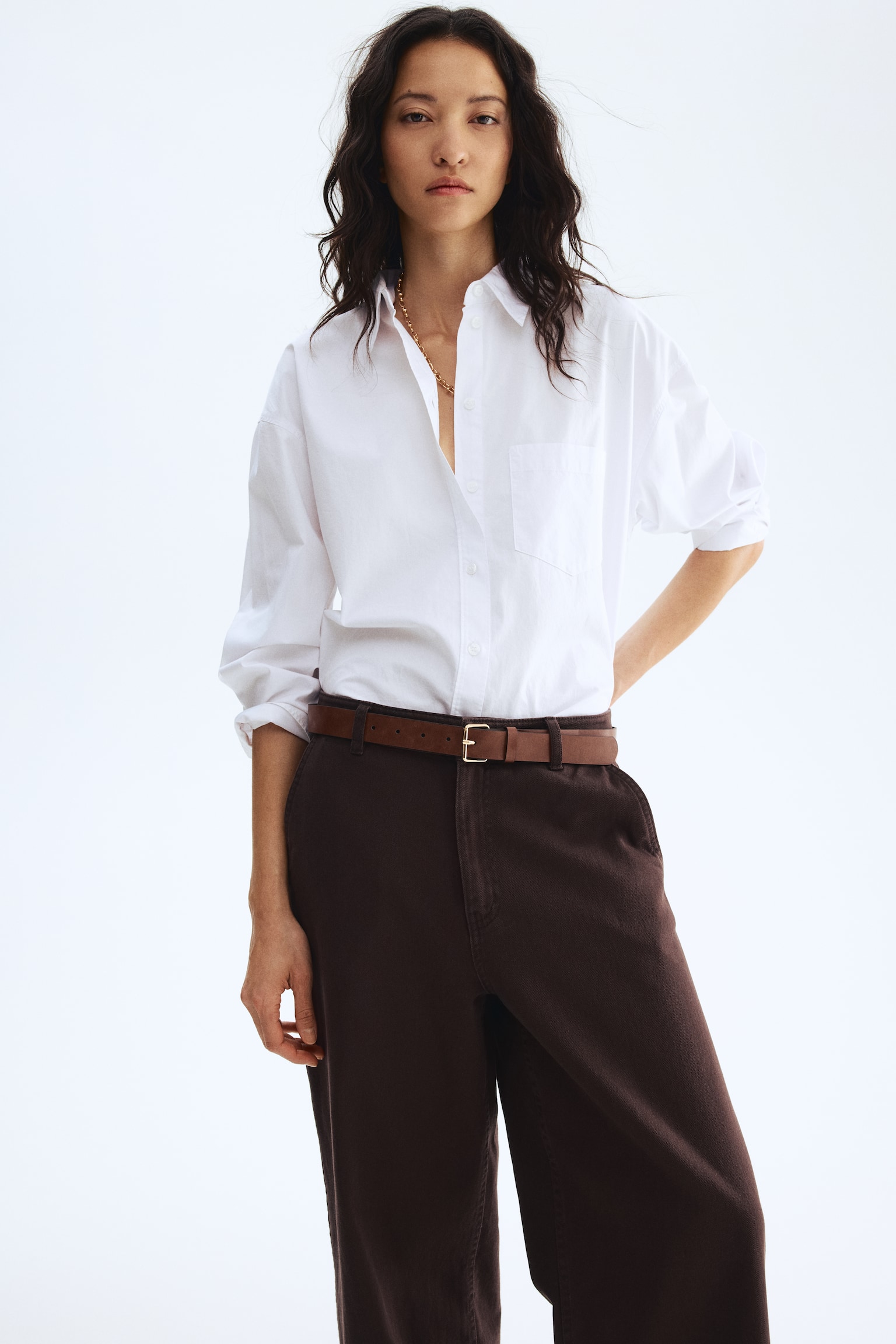 Женские брюки H&M Wide Belted Twill, цвет: Тёмный коричневый — фото 4