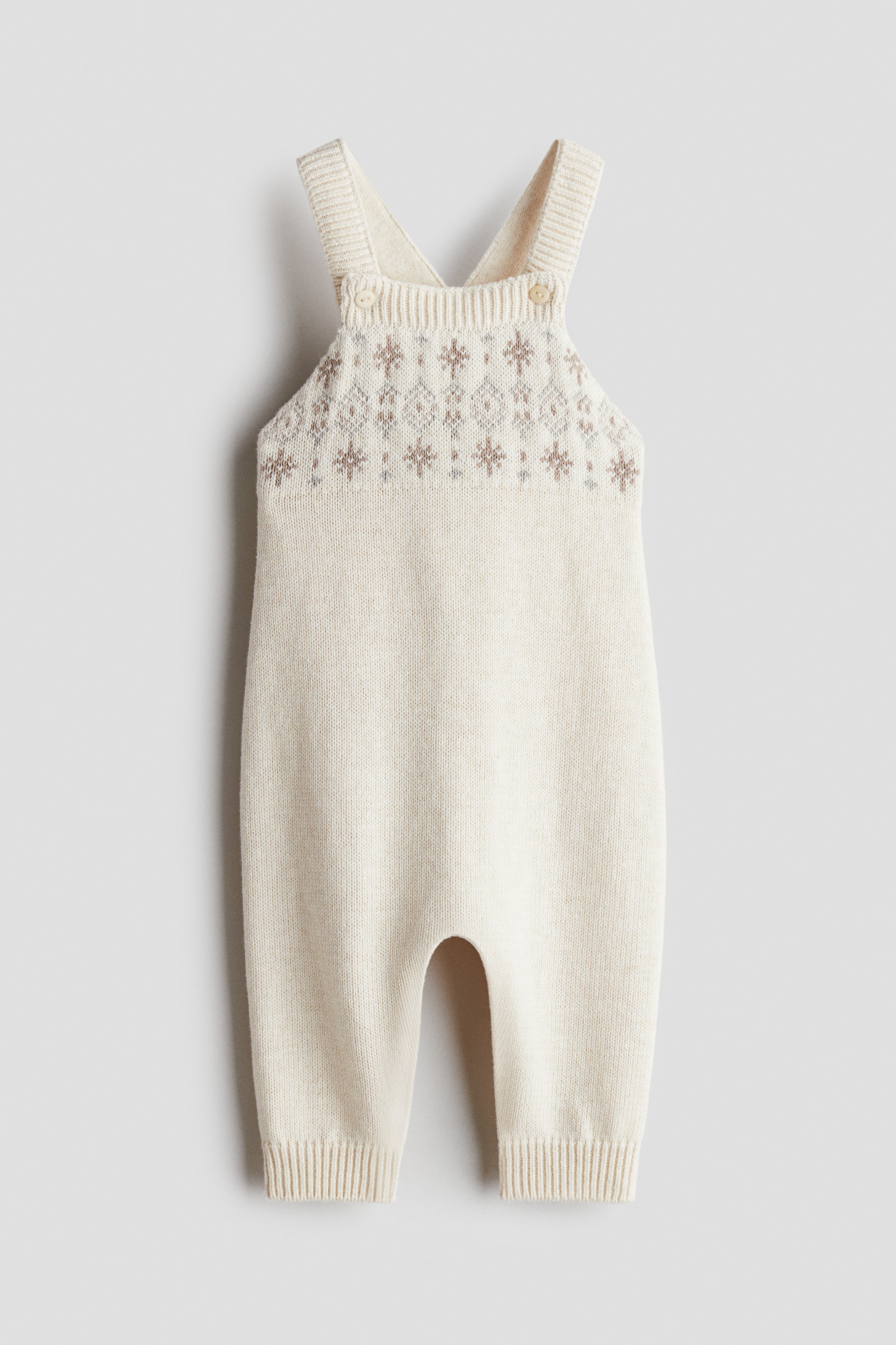 Latzhose aus Baumwollstrick - Hellbeigemeliert