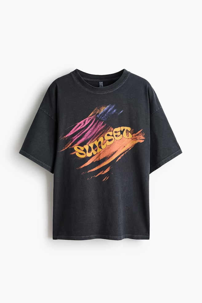 Oversized printed T-shirt - Dark grey/Sunset - 1