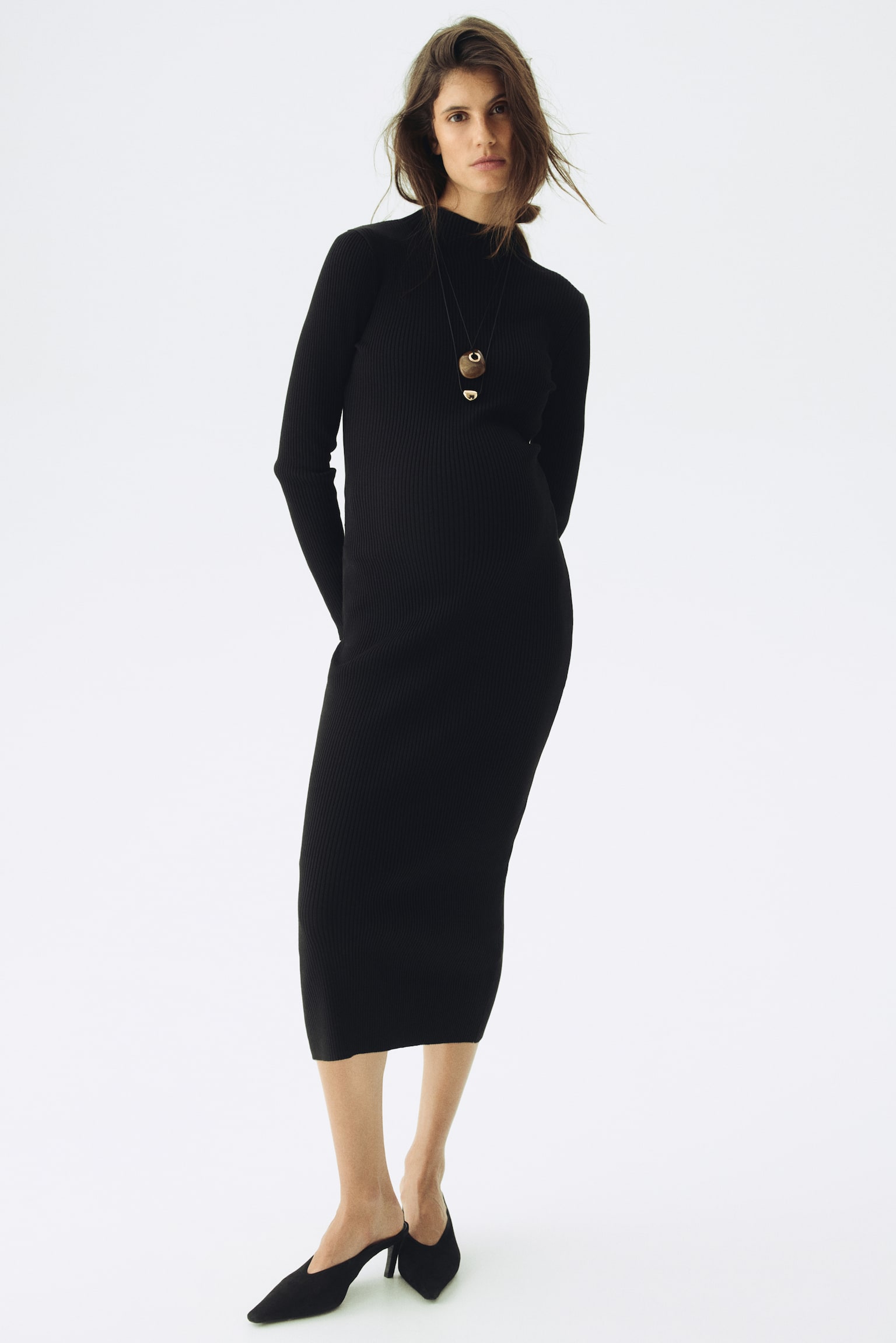 MAMA Rib-knit turtleneck dress - Black/Dark brown - 5