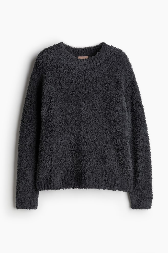 Fluffy-knit Loungewear Top - Dark gray - 1