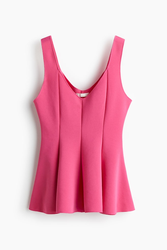 Interlock peplum top - Bright pink/Dark brown/Yellow-green - 1