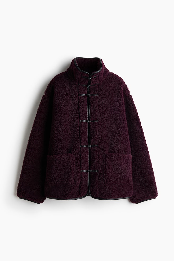 Oversized Jacke aus Teddyfleece - Dunkles Pflaumenlila/Dunkelbeige - 1