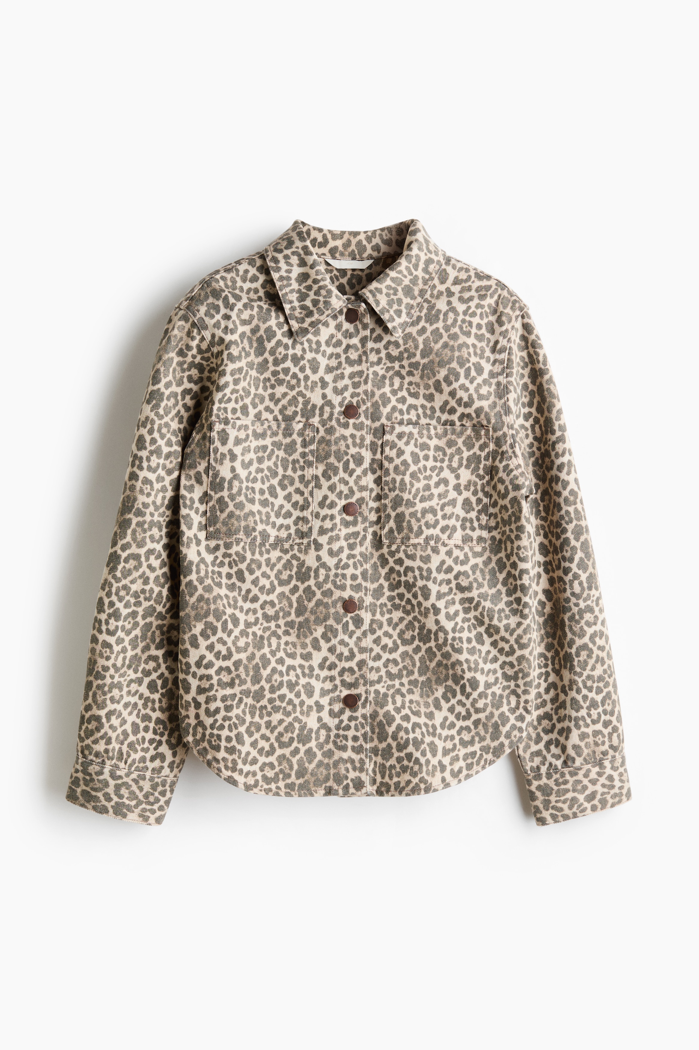 Cotton denim overshirt - Light beige/Leopard print