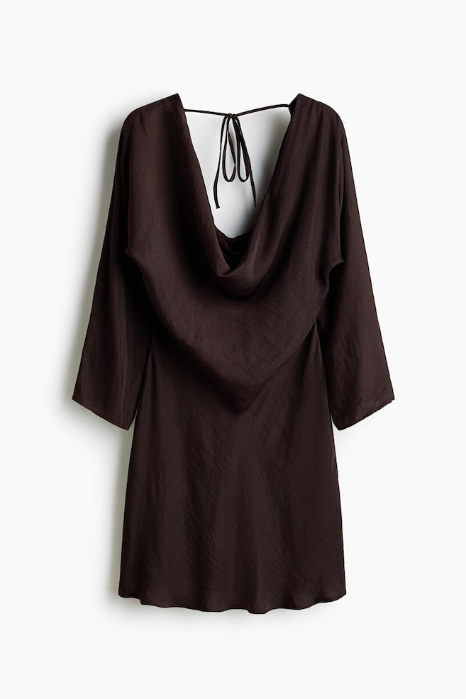 Flared-skirt cowl-neck dress - Dark brown/Dark brown/Zebra print - 1