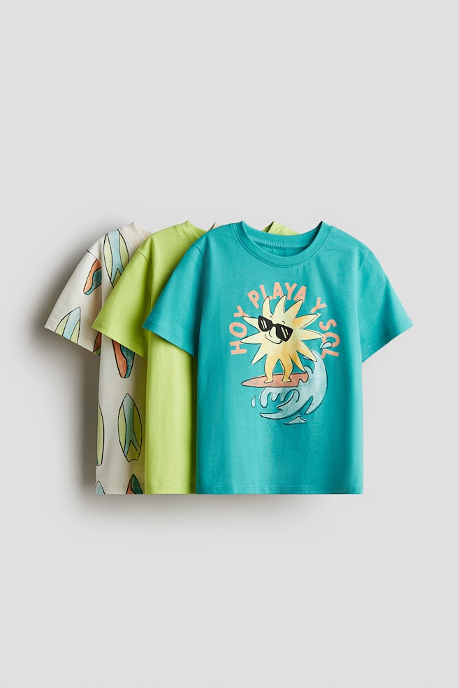 Lot de 3 T-shirts imprimés - Turquoise/planches de surf/Turquoise/Dinoriffic/Crème/pizza/Bleu/NASA/Rouge foncé/nounours/Vert/Everyday Fun - 1