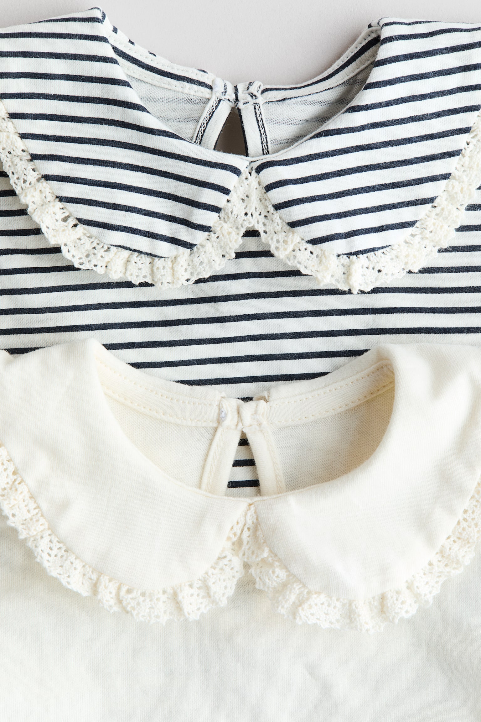Детские топы H&M 2-Pack Cotton with Collar, цвет: Кремовый / Серый полосатый — фото 4