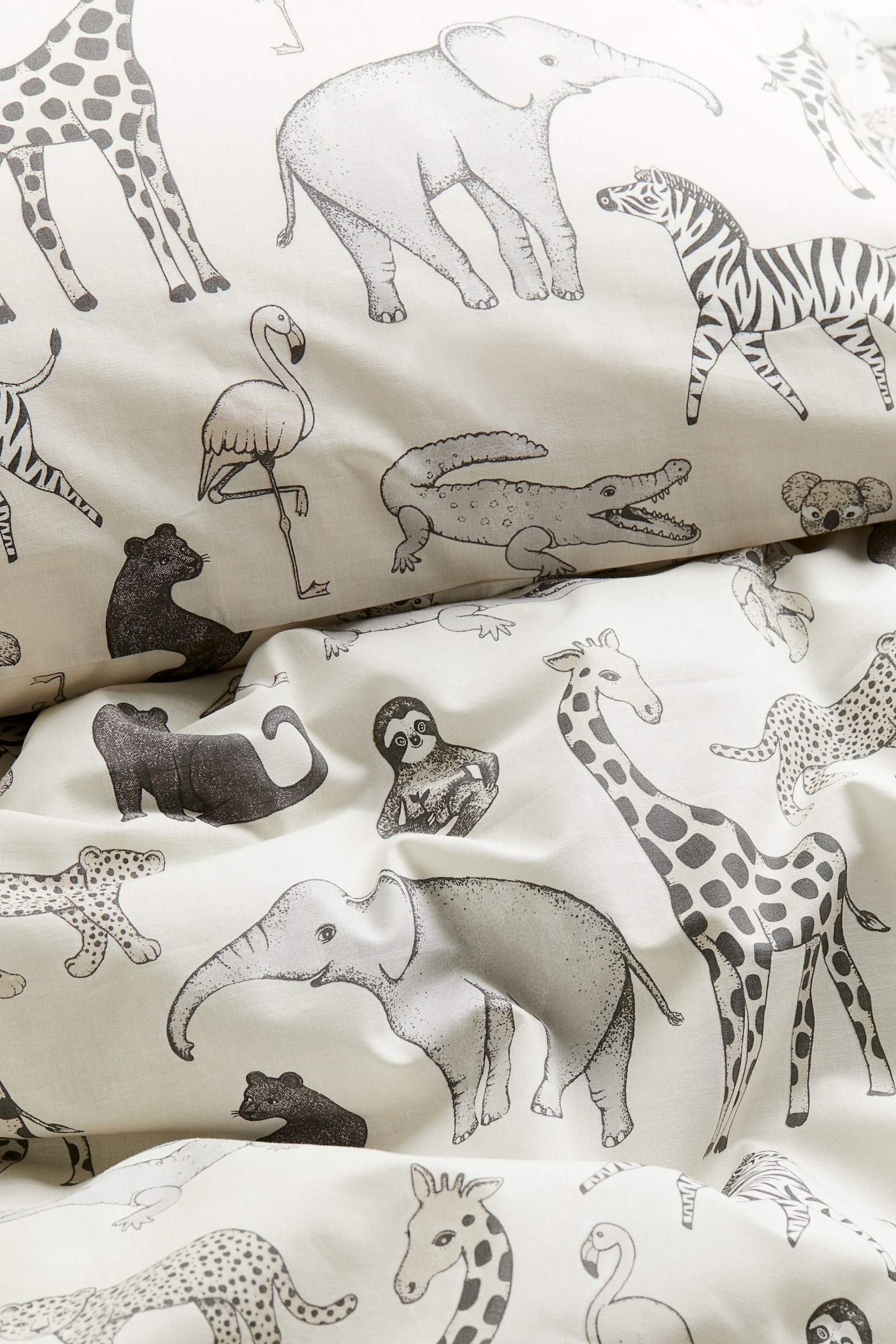 Single cotton duvet cover set - White/Animals - 2