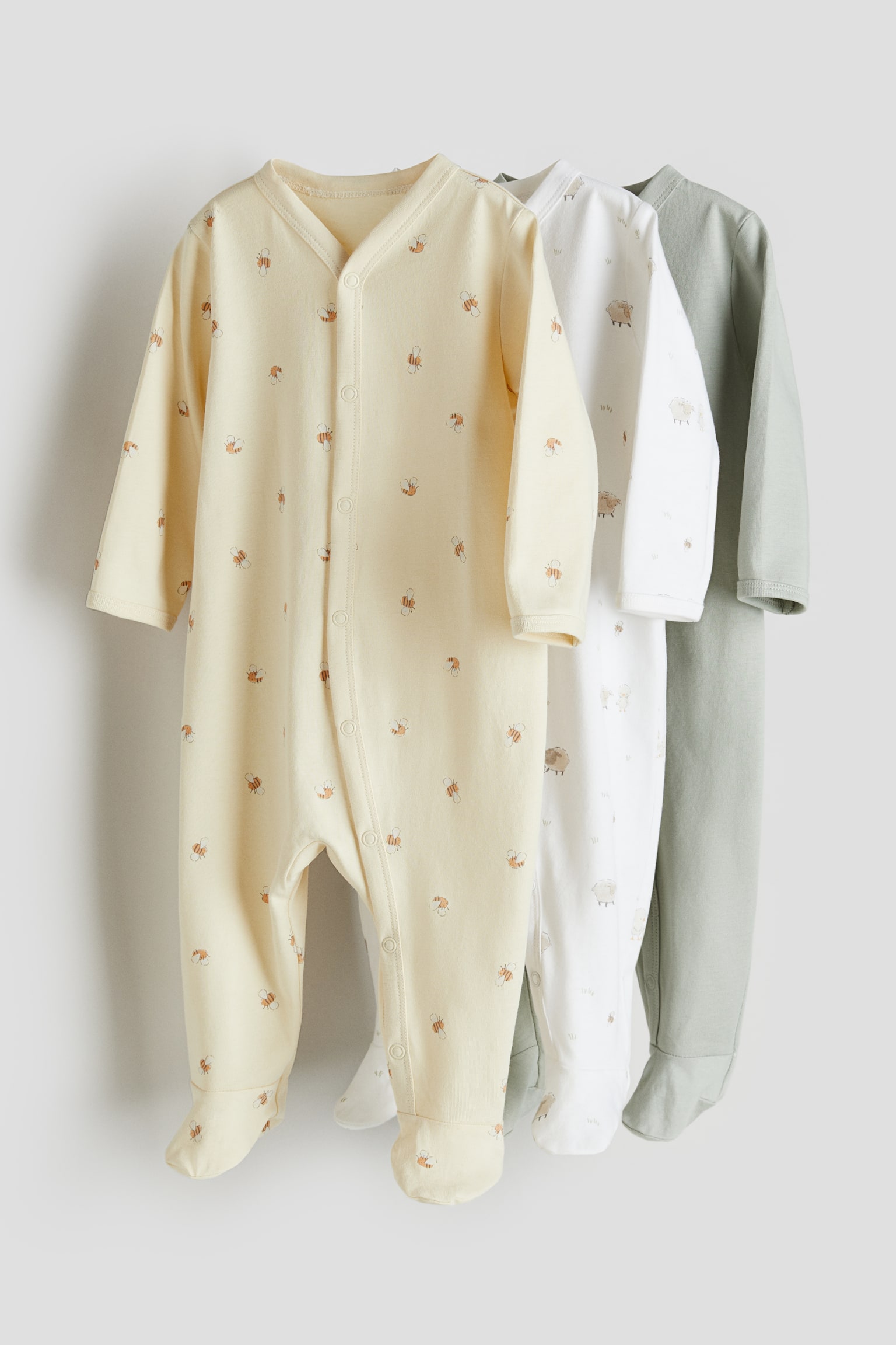 3-pack Full Feet Sleepsuits - Light dusty yellow/Bumblebees/Light peach/Spot - 1