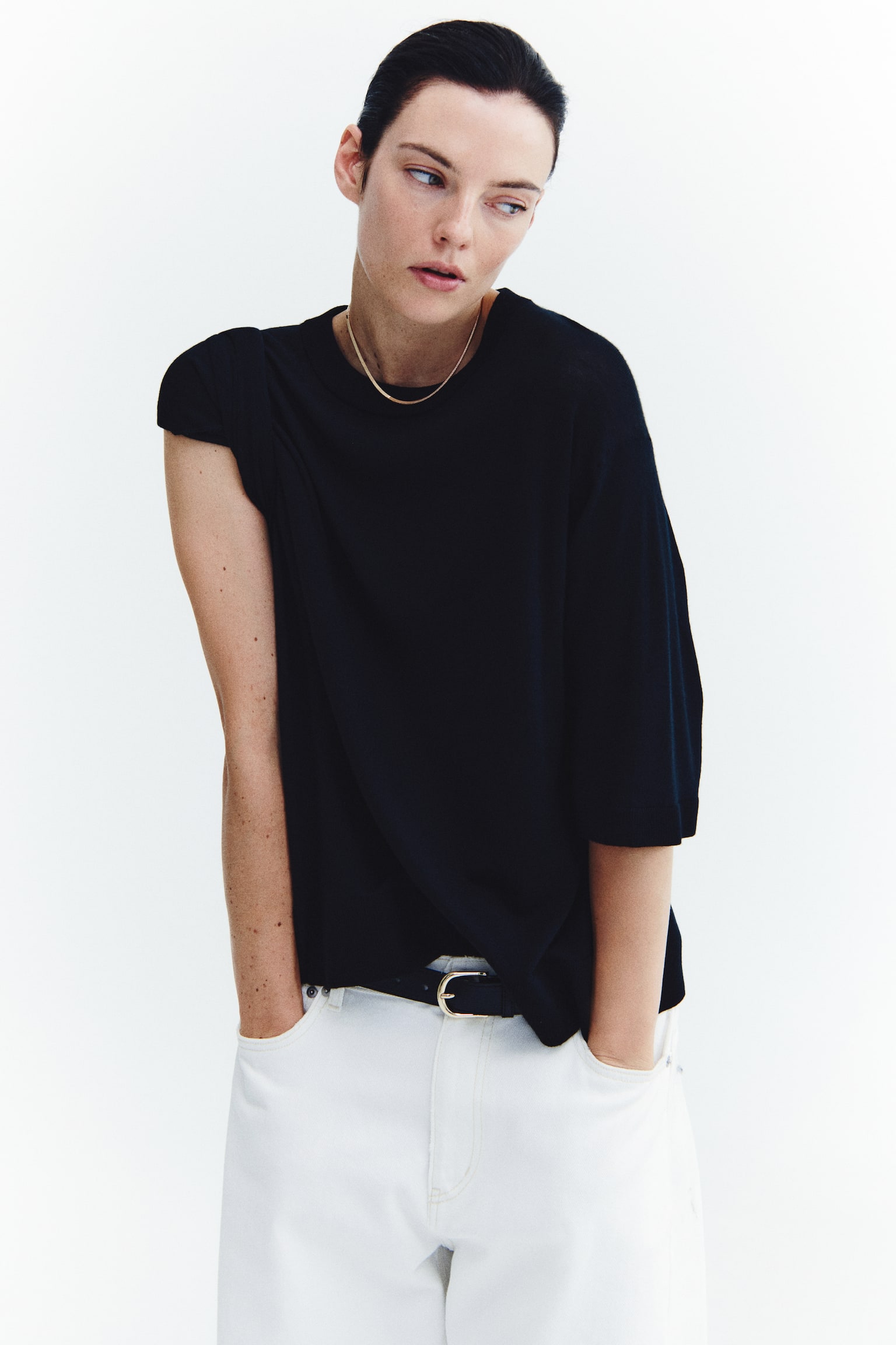 Женская футболка H&M Merino Wool, цвет: Чёрный — фото 4
