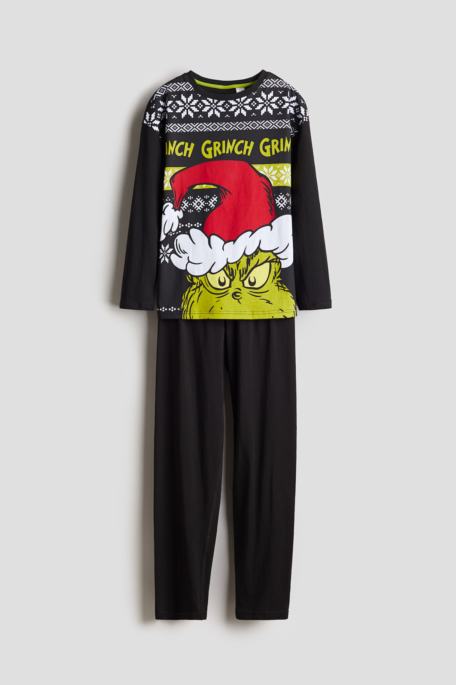 Print-motif cotton pyjamas - Black/The Grinch/White/Emoji - 1